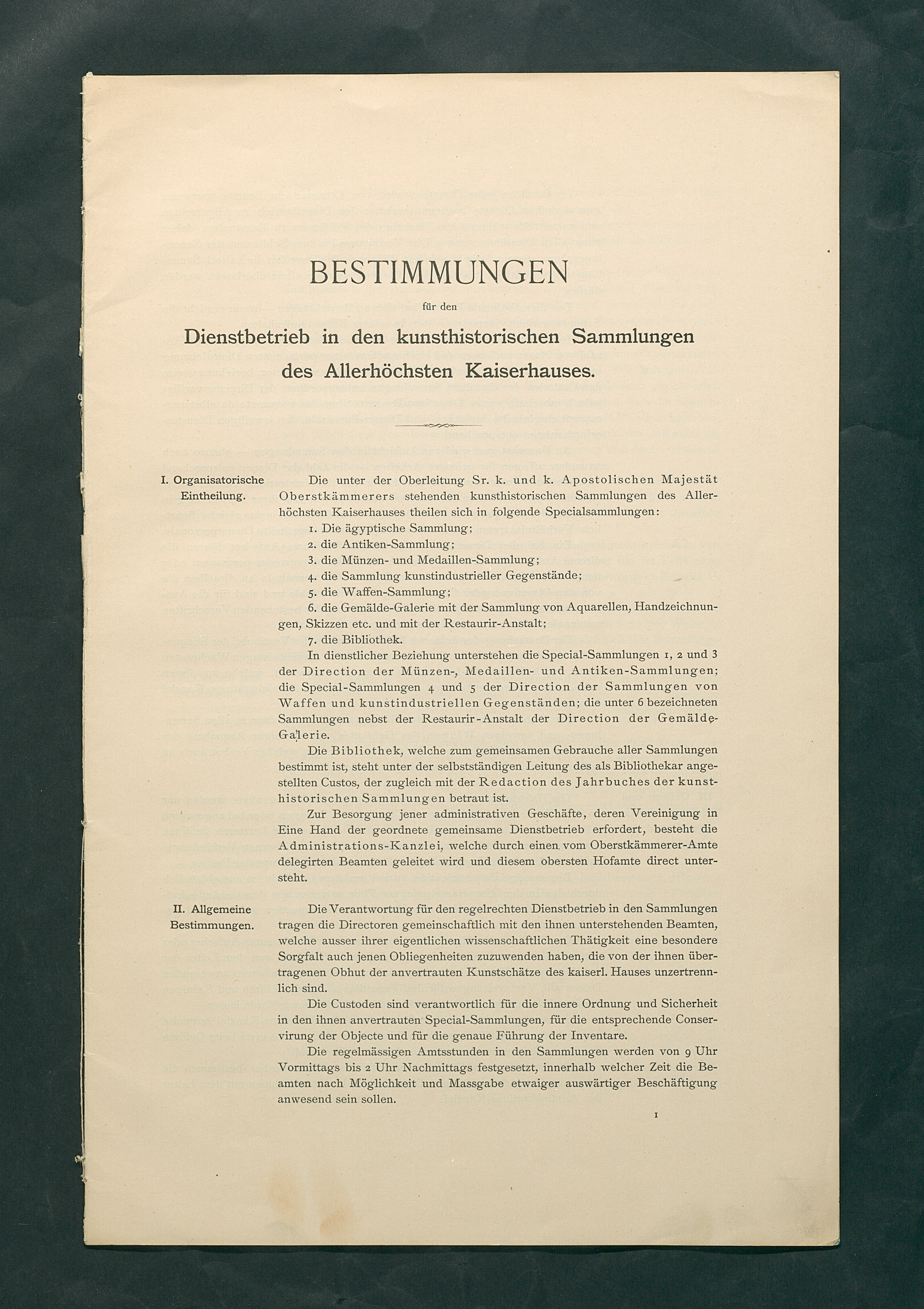 Bestimmungen für den Dienstbetrieb in den kunsthistorischen Sammlungen des Allerhöchsten Kaiserhauses