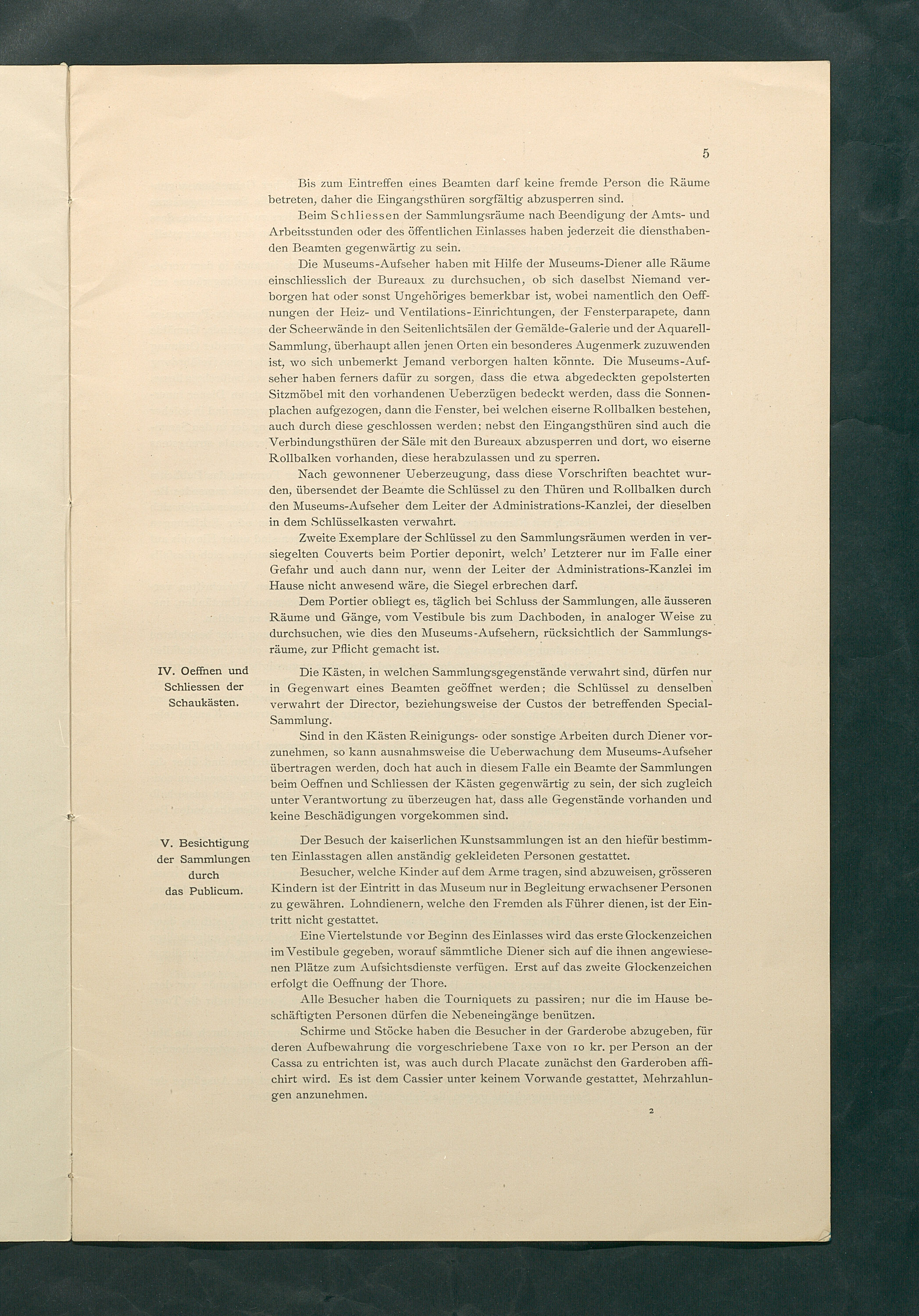 Bestimmungen für den Dienstbetrieb in den kunsthistorischen Sammlungen des Allerhöchsten Kaiserhauses