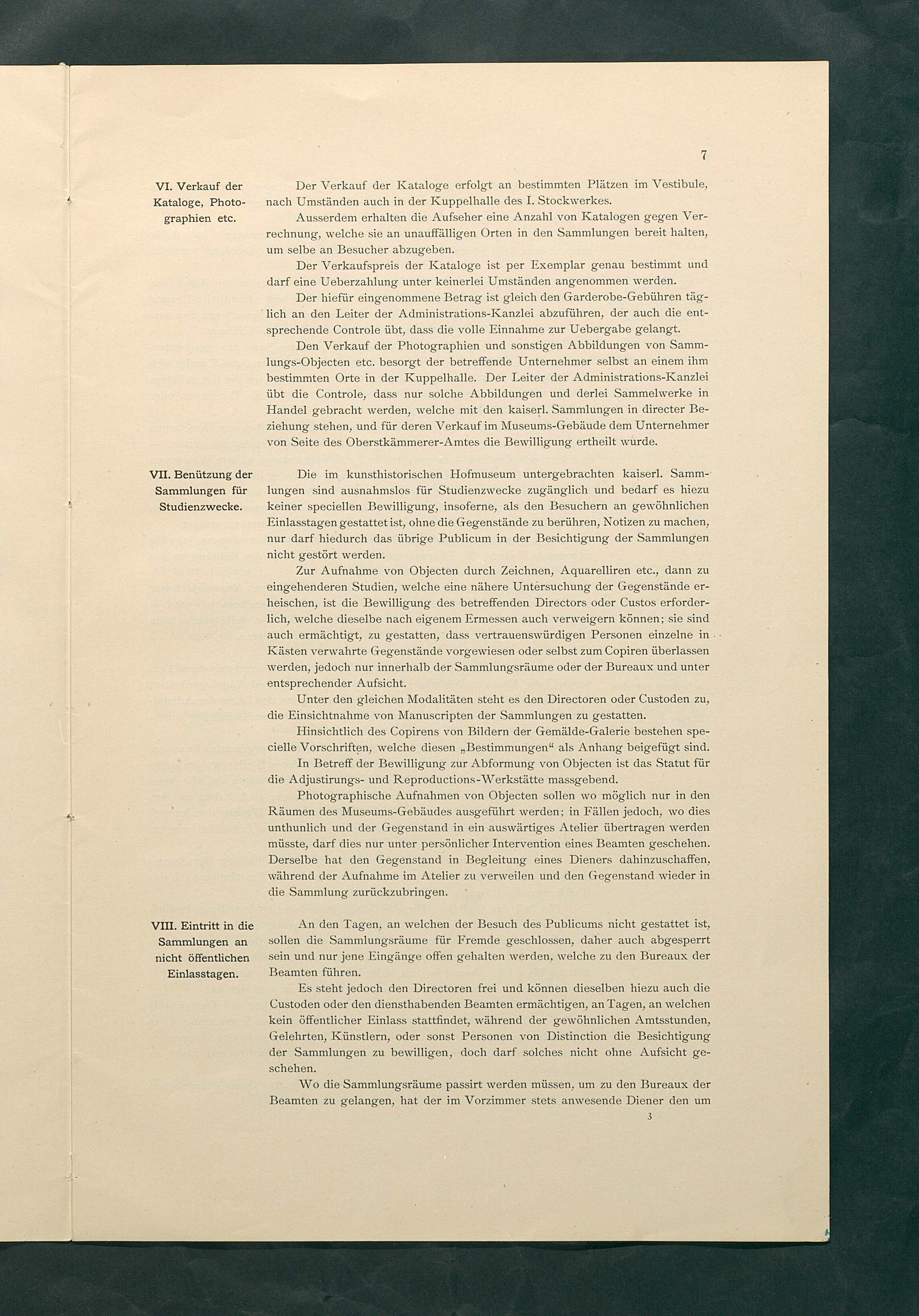 Bestimmungen für den Dienstbetrieb in den kunsthistorischen Sammlungen des Allerhöchsten Kaiserhauses