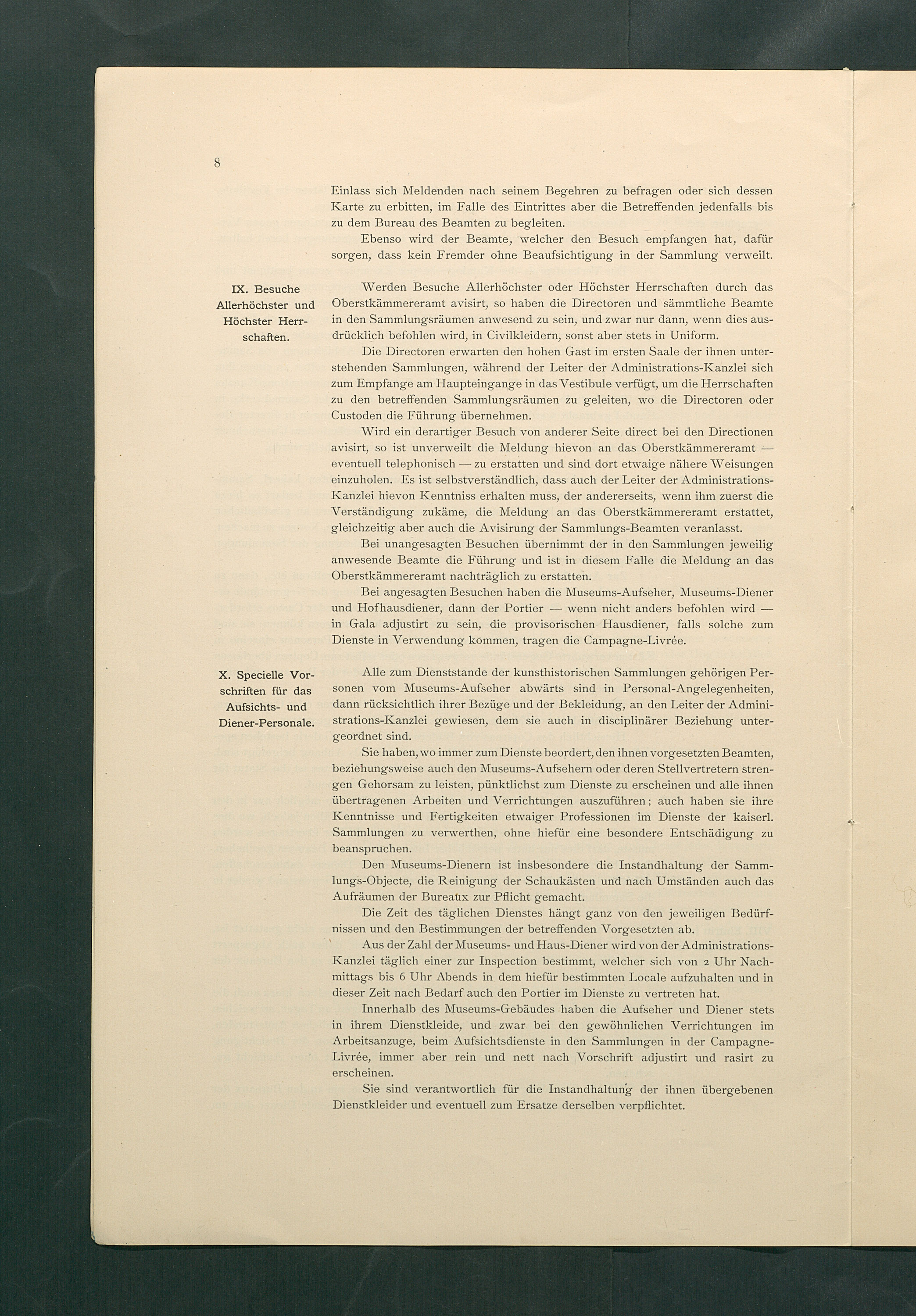 Bestimmungen für den Dienstbetrieb in den kunsthistorischen Sammlungen des Allerhöchsten Kaiserhauses