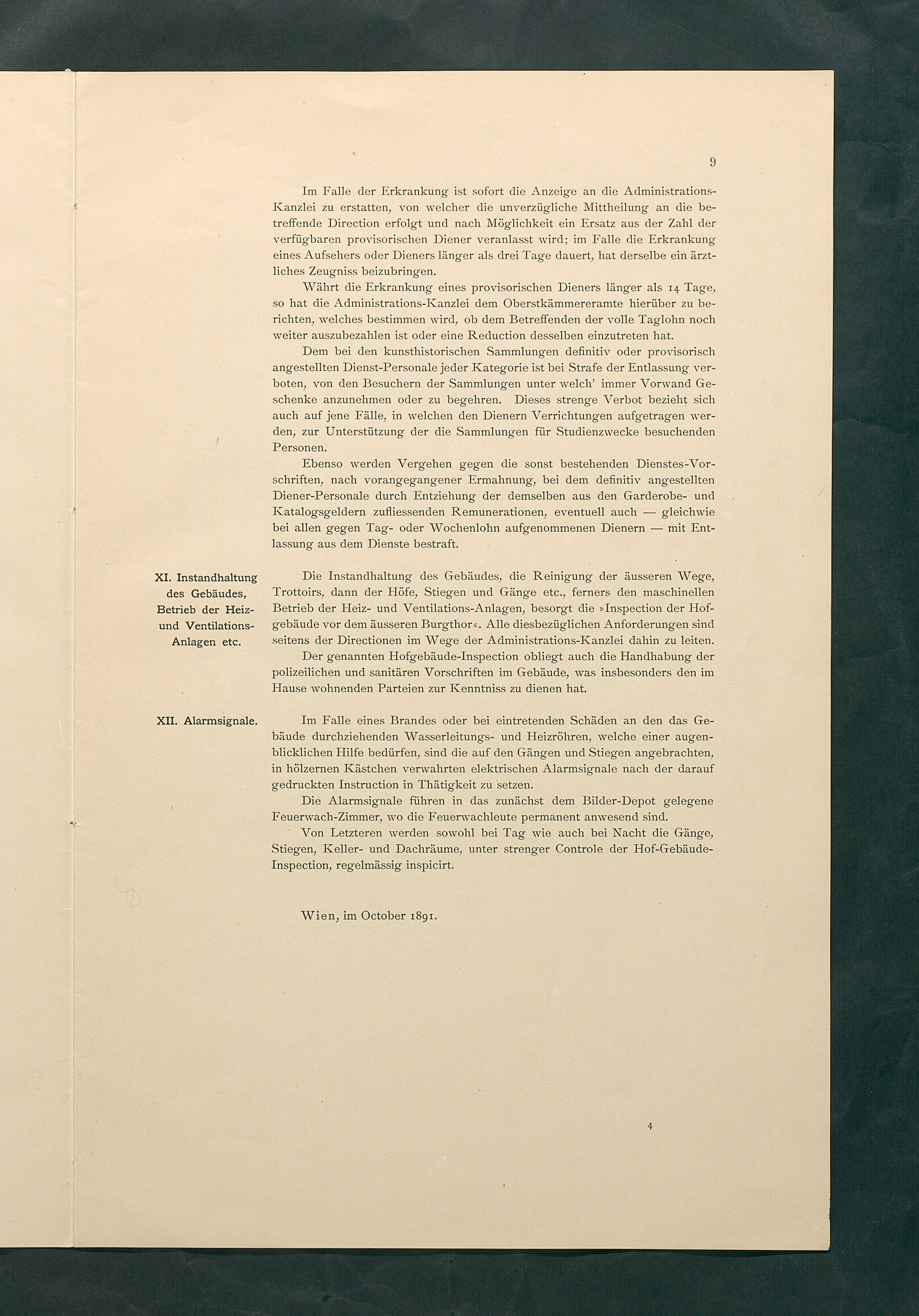 Bestimmungen für den Dienstbetrieb in den kunsthistorischen Sammlungen des Allerhöchsten Kaiserhauses