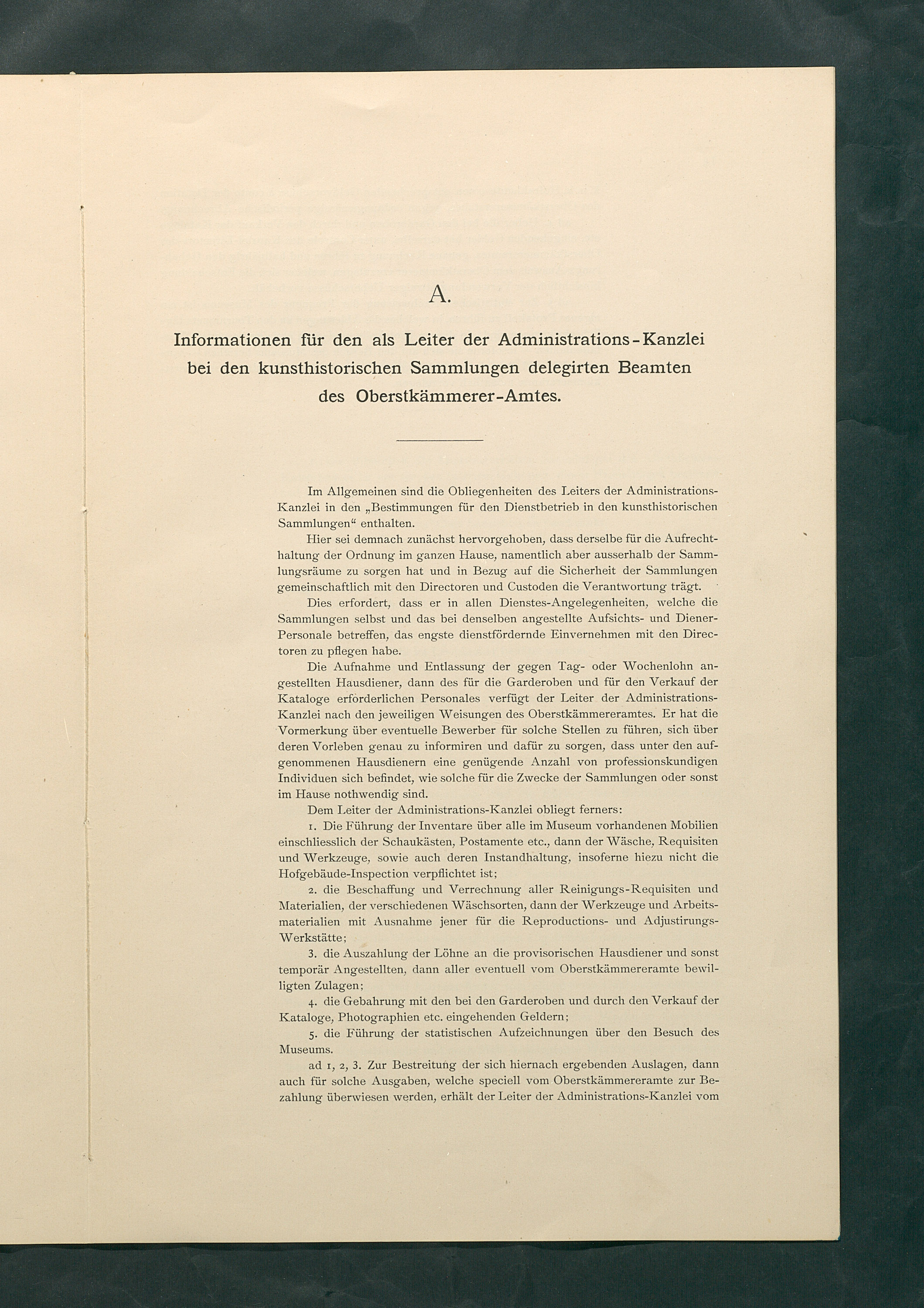 Bestimmungen für den Dienstbetrieb in den kunsthistorischen Sammlungen des Allerhöchsten Kaiserhauses