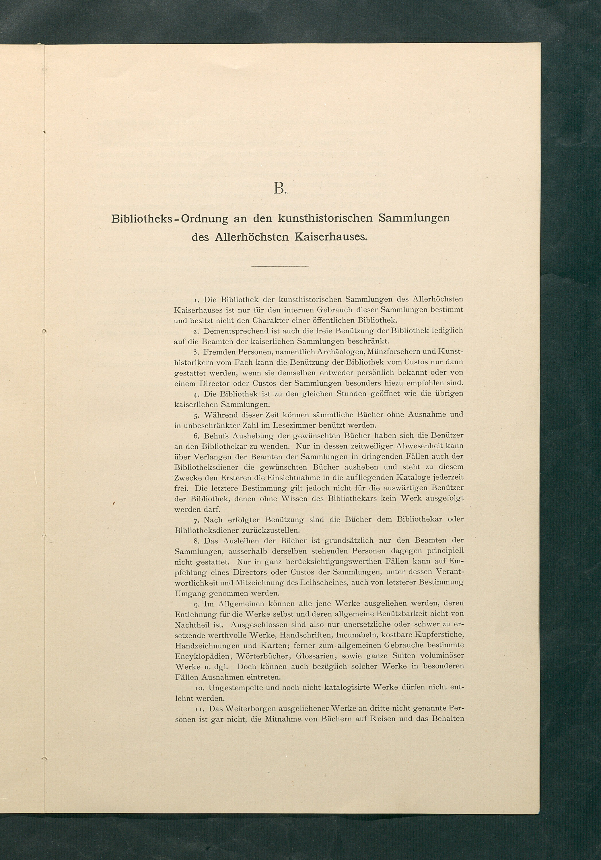 Bestimmungen für den Dienstbetrieb in den kunsthistorischen Sammlungen des Allerhöchsten Kaiserhauses