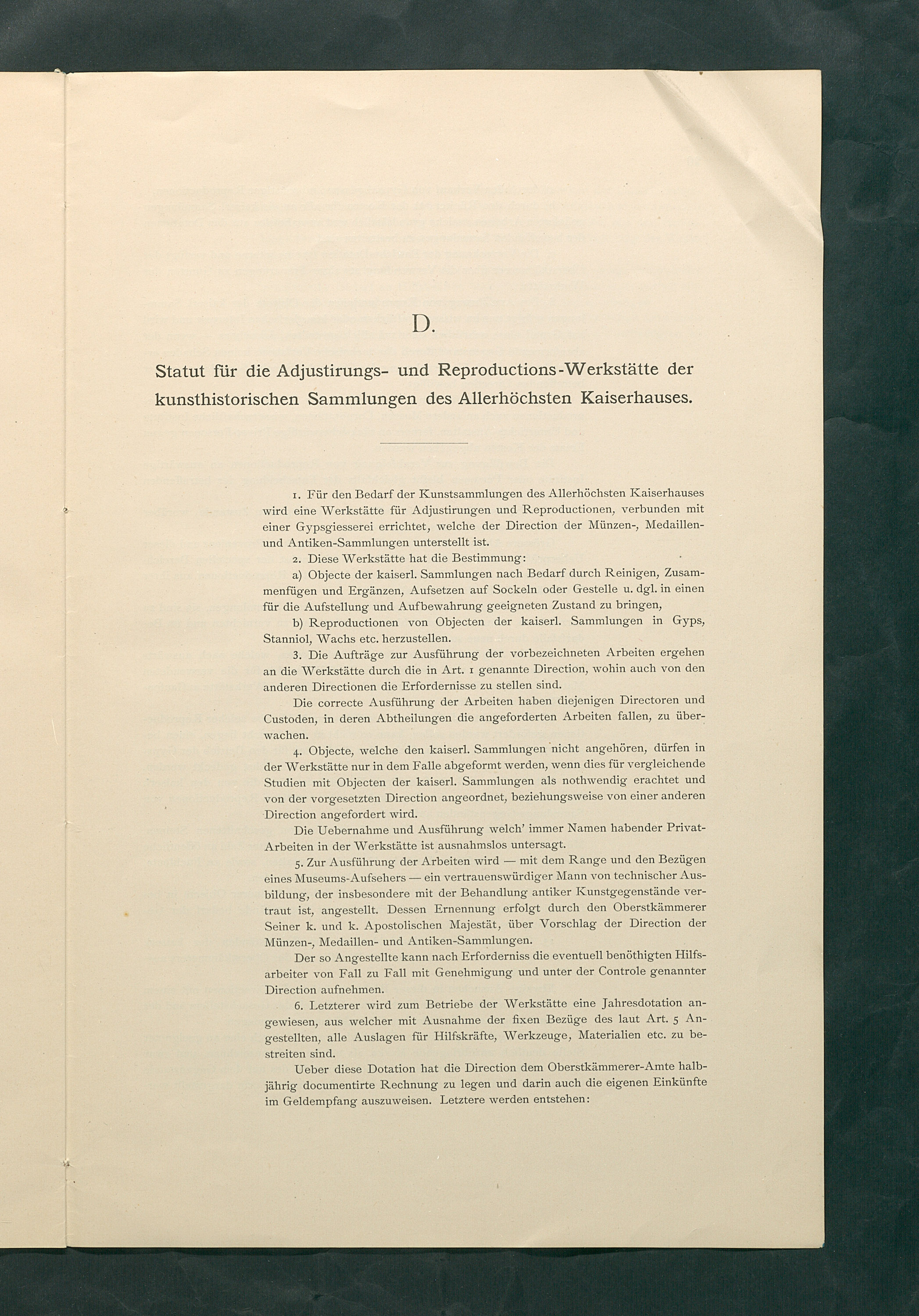 Bestimmungen für den Dienstbetrieb in den kunsthistorischen Sammlungen des Allerhöchsten Kaiserhauses