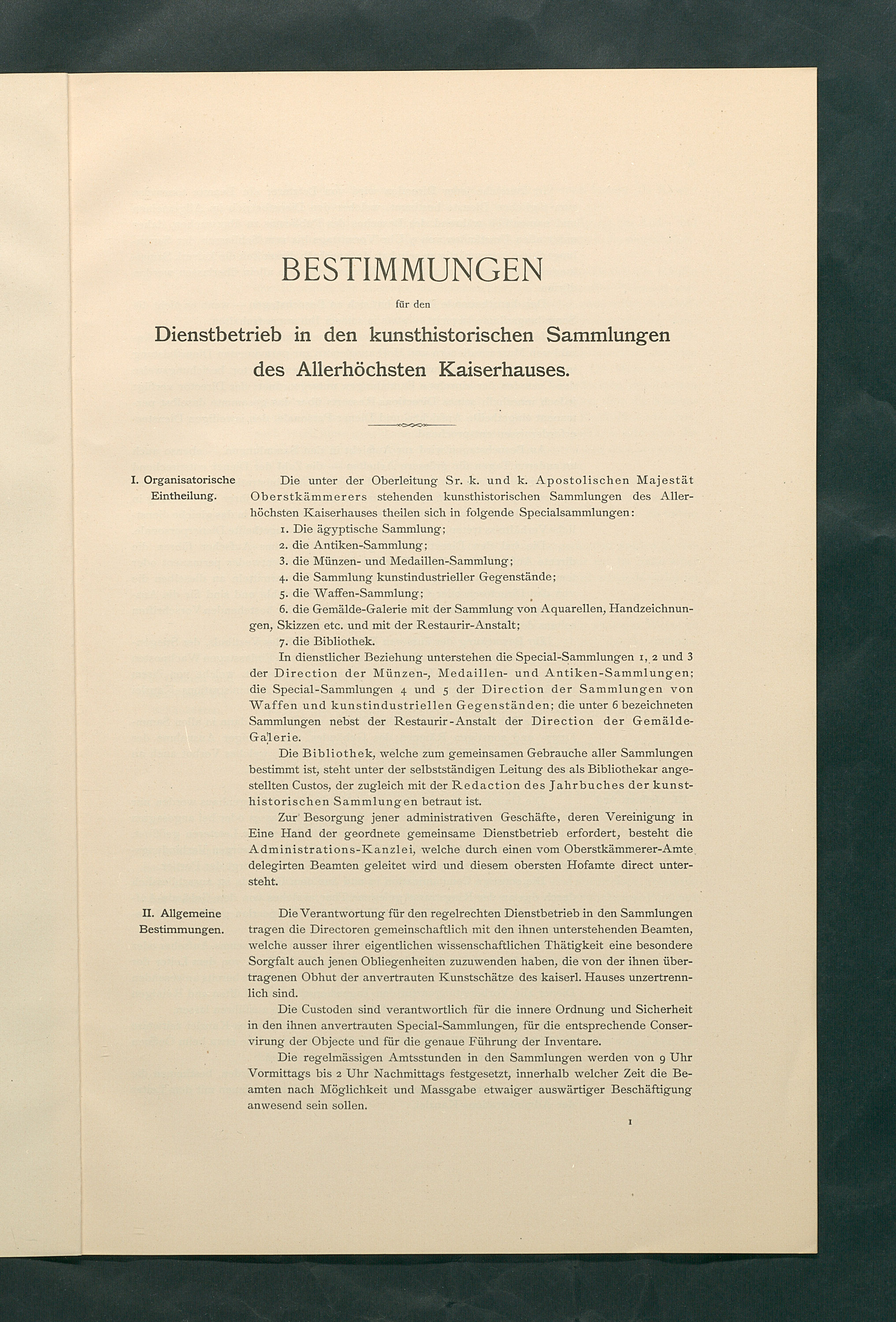 Bestimmungen für den Dienstbetrieb in den kunsthistorischen Sammlungen des Allerhöchsten Kaiserhauses