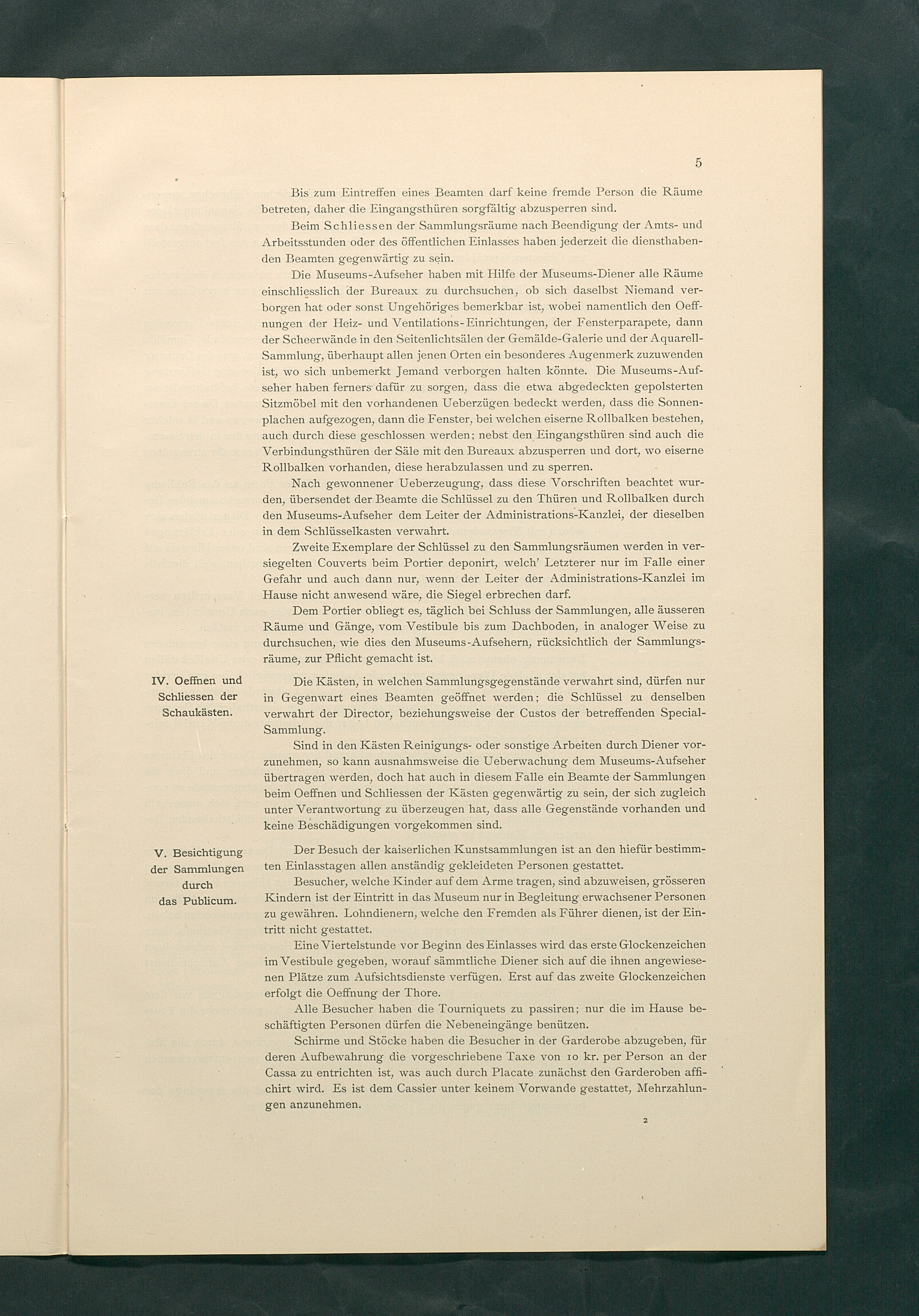 Bestimmungen für den Dienstbetrieb in den kunsthistorischen Sammlungen des Allerhöchsten Kaiserhauses