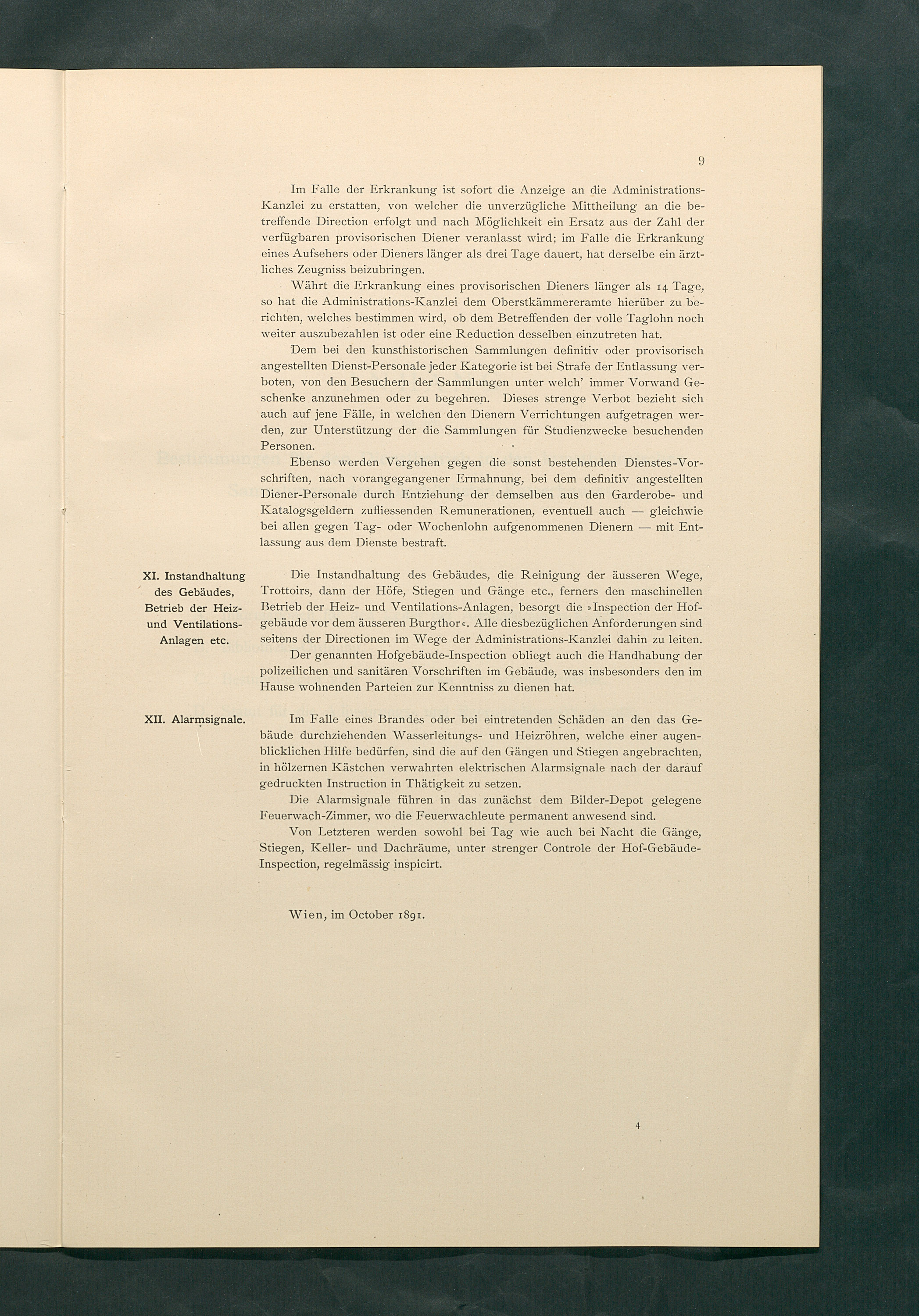 Bestimmungen für den Dienstbetrieb in den kunsthistorischen Sammlungen des Allerhöchsten Kaiserhauses