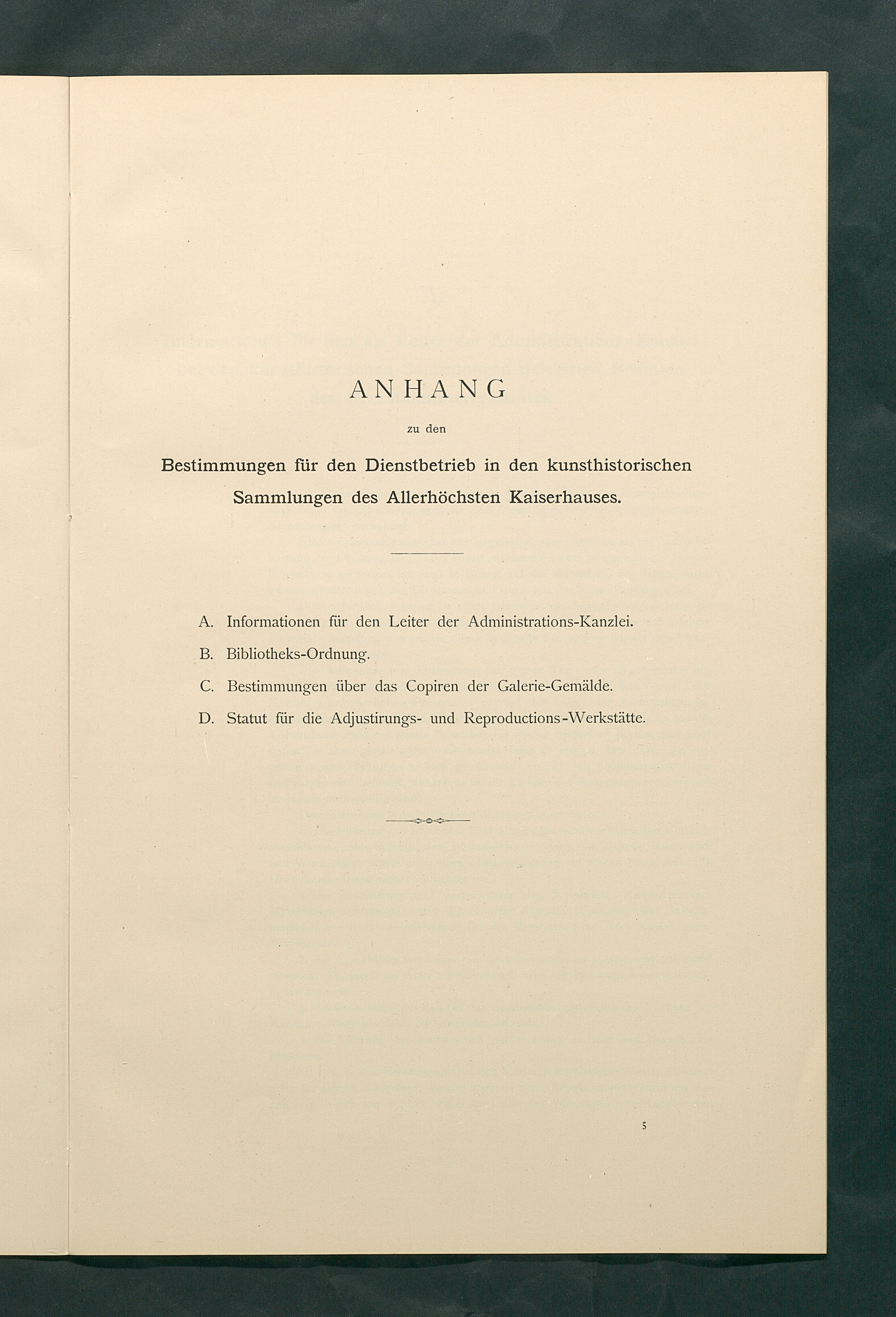 Bestimmungen für den Dienstbetrieb in den kunsthistorischen Sammlungen des Allerhöchsten Kaiserhauses