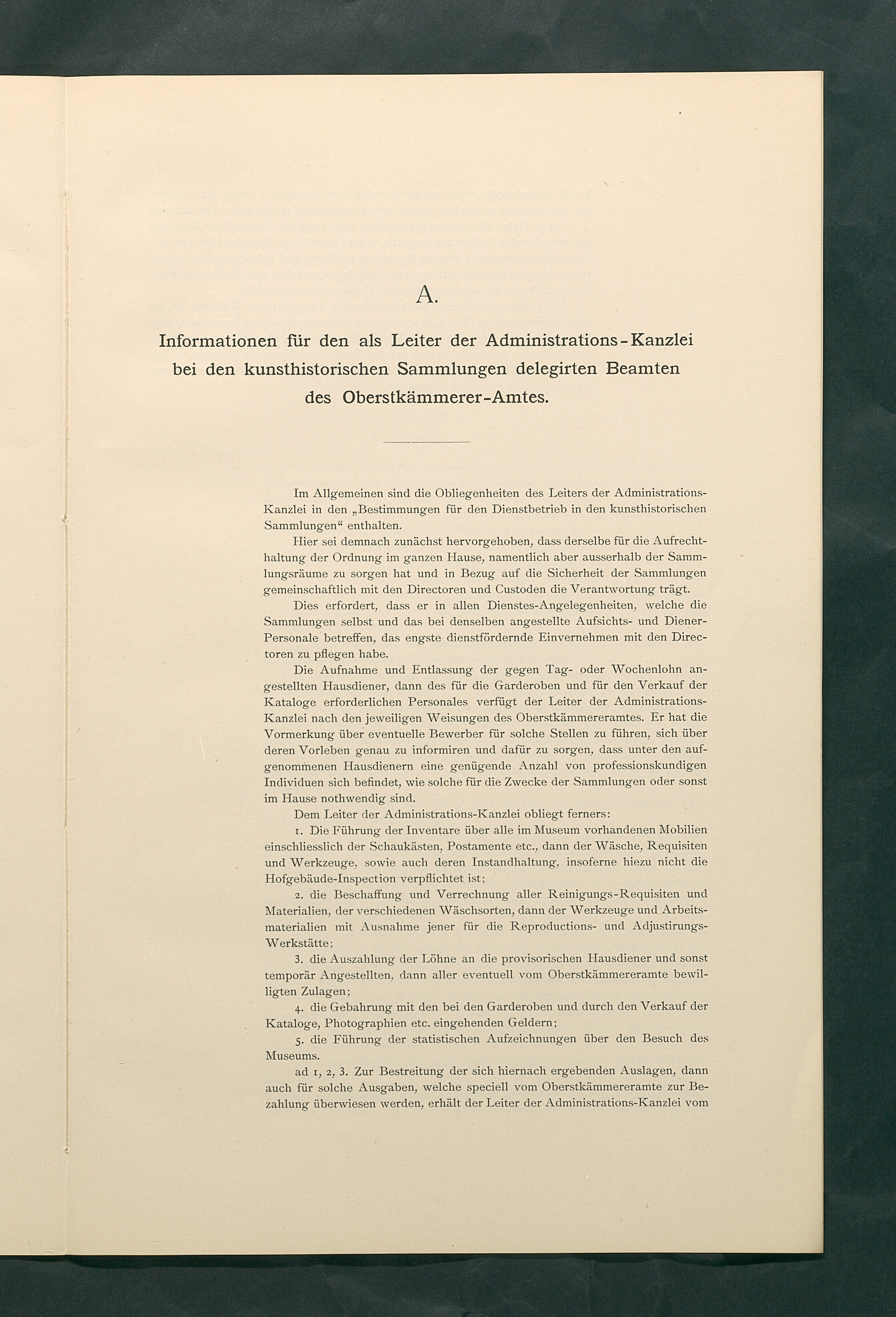 Bestimmungen für den Dienstbetrieb in den kunsthistorischen Sammlungen des Allerhöchsten Kaiserhauses