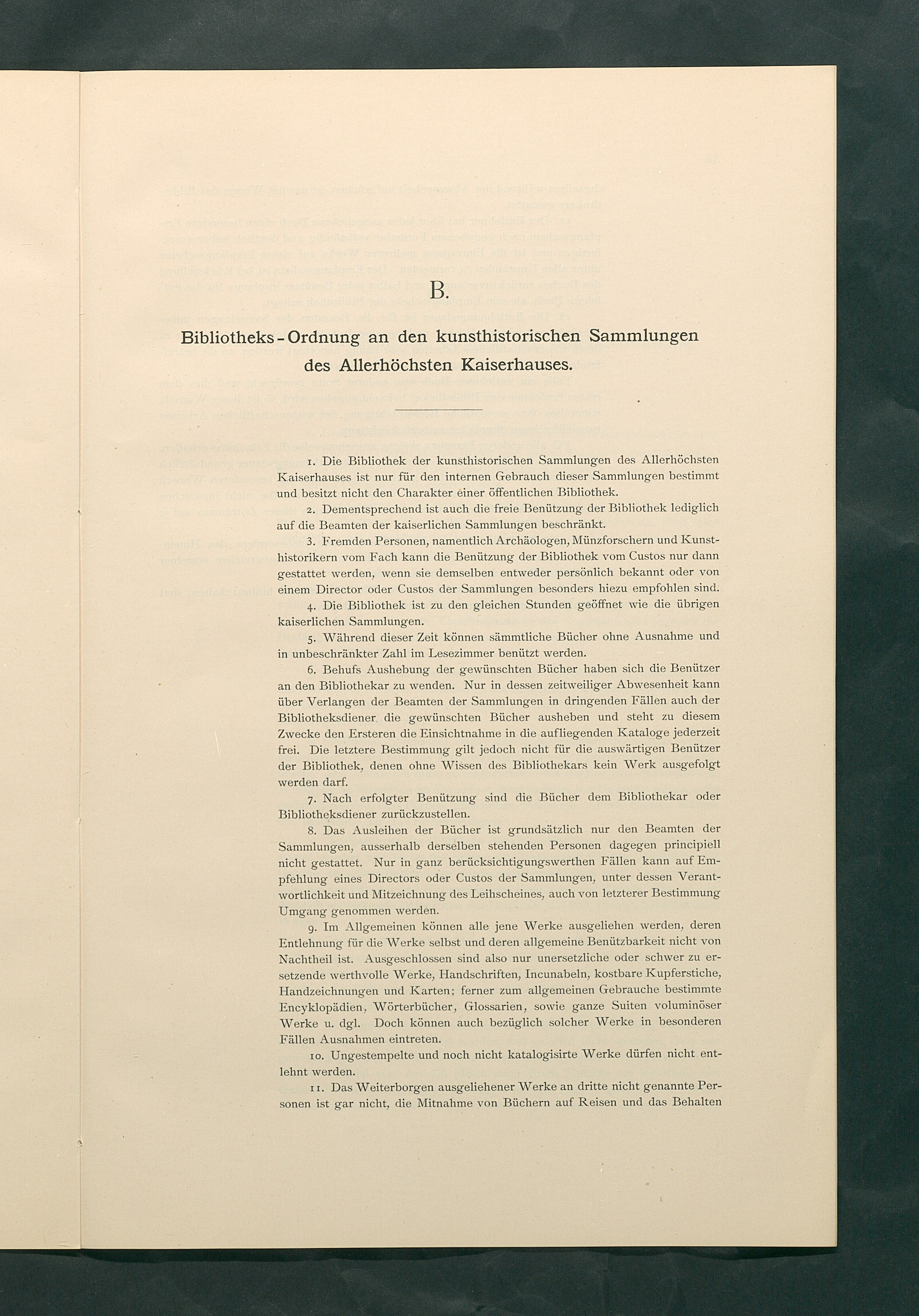 Bestimmungen für den Dienstbetrieb in den kunsthistorischen Sammlungen des Allerhöchsten Kaiserhauses