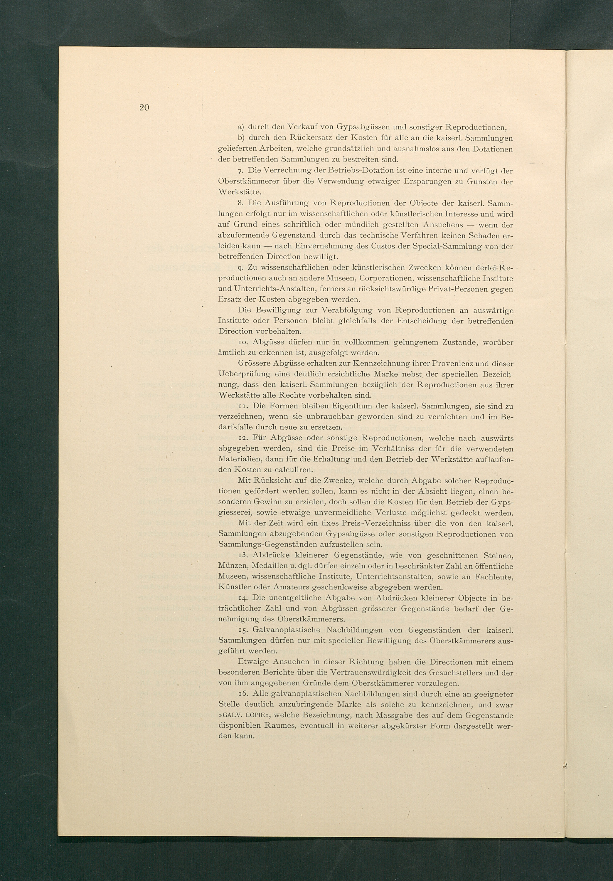 Bestimmungen für den Dienstbetrieb in den kunsthistorischen Sammlungen des Allerhöchsten Kaiserhauses
