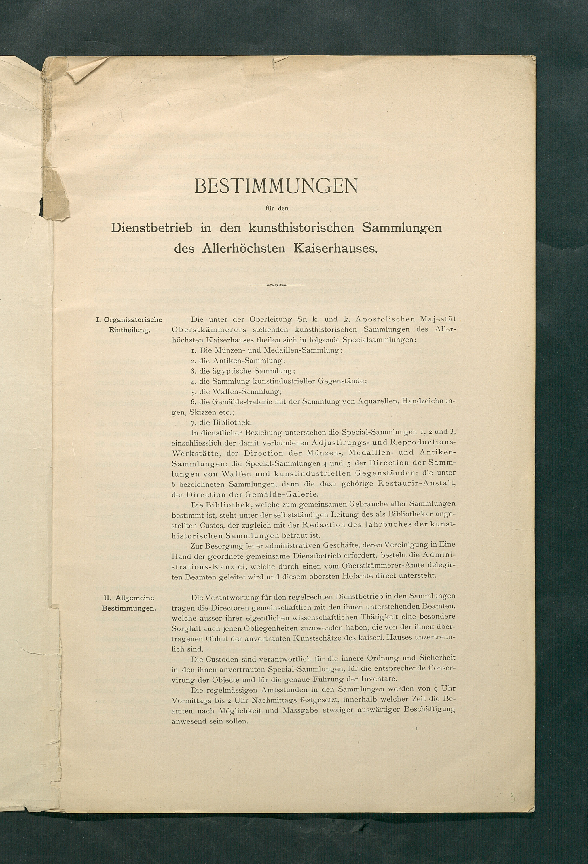 Bestimmungen für den Dienstbetrieb in den kunsthistorischen Sammlungen des Allerhöchsten Kaiserhauses