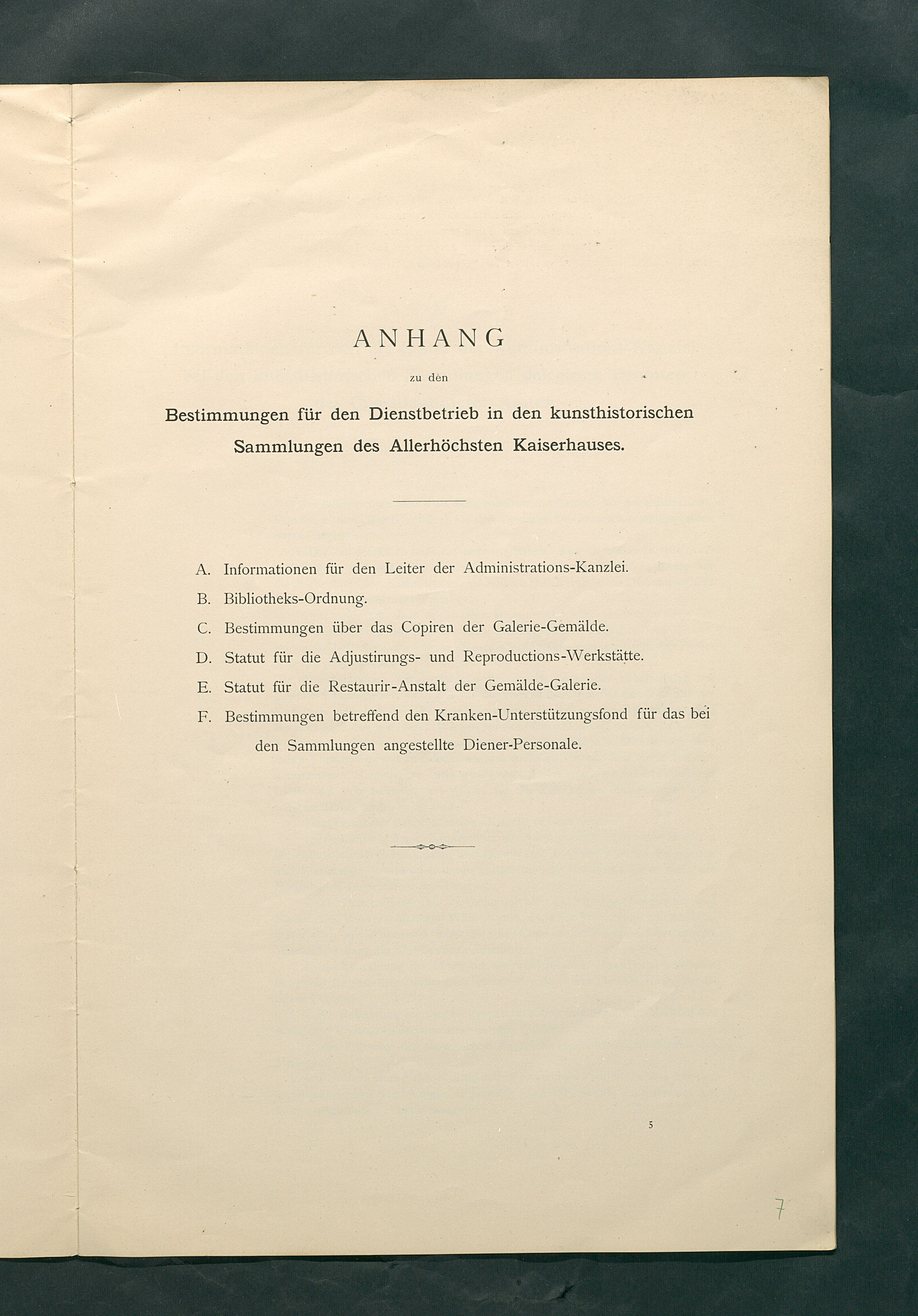 Bestimmungen für den Dienstbetrieb in den kunsthistorischen Sammlungen des Allerhöchsten Kaiserhauses
