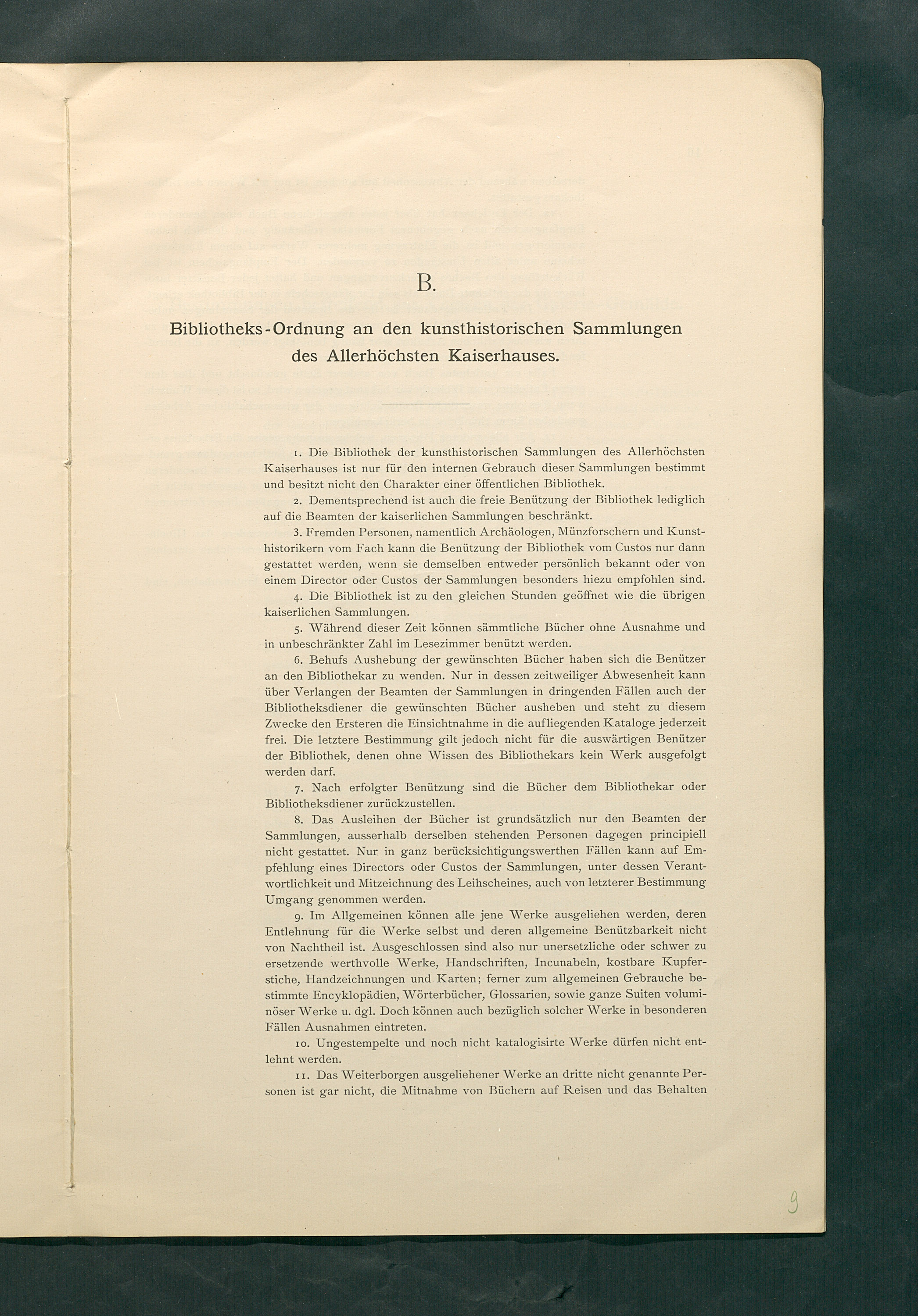 Bestimmungen für den Dienstbetrieb in den kunsthistorischen Sammlungen des Allerhöchsten Kaiserhauses