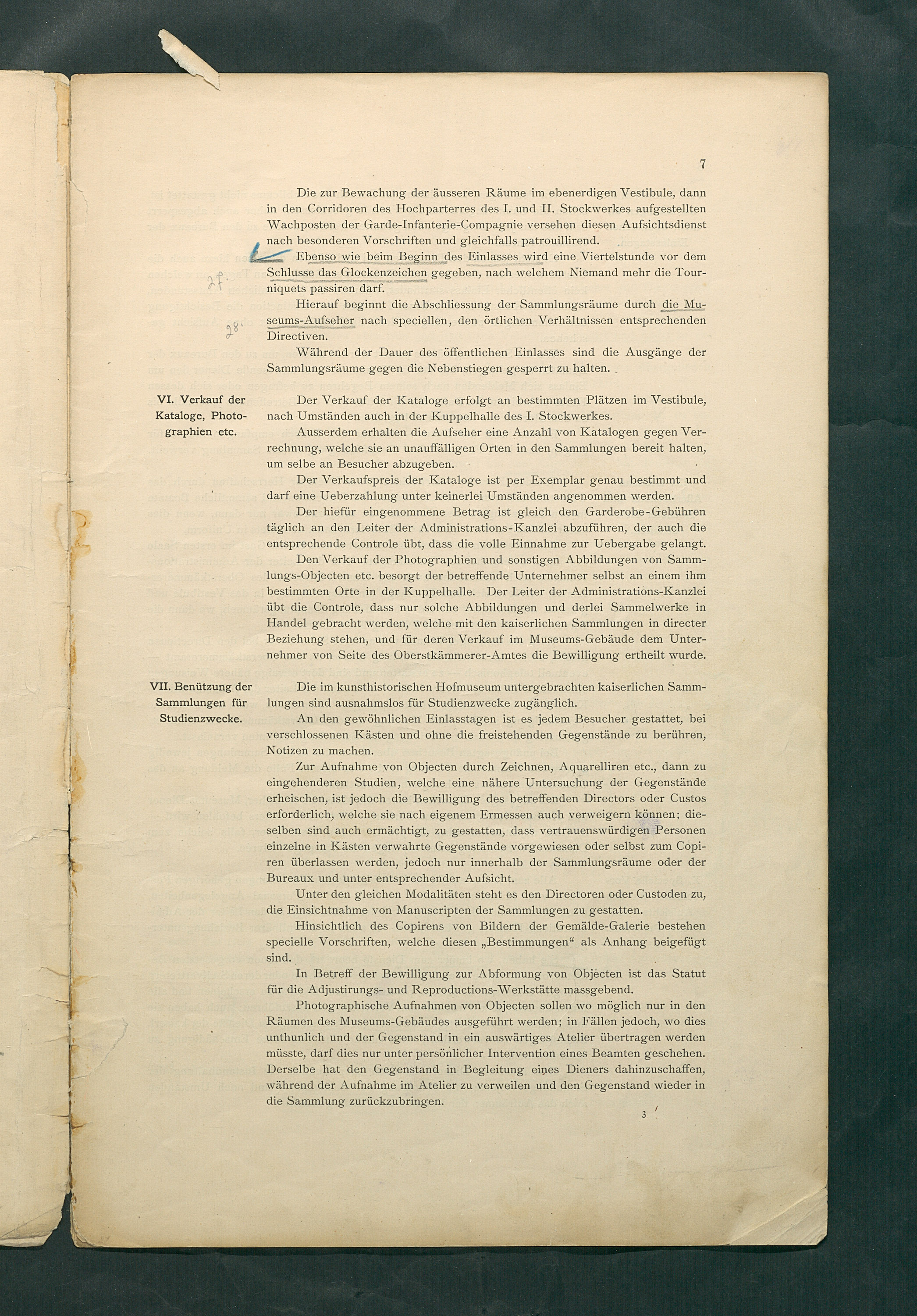 Bestimmungen für den Dienstbetrieb in den kunsthistorischen Sammlungen des Allerhöchsten Kaiserhauses