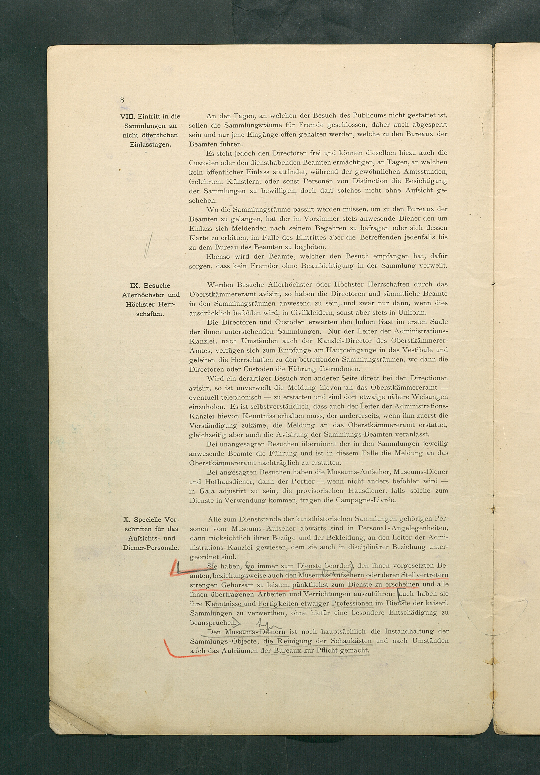 Bestimmungen für den Dienstbetrieb in den kunsthistorischen Sammlungen des Allerhöchsten Kaiserhauses