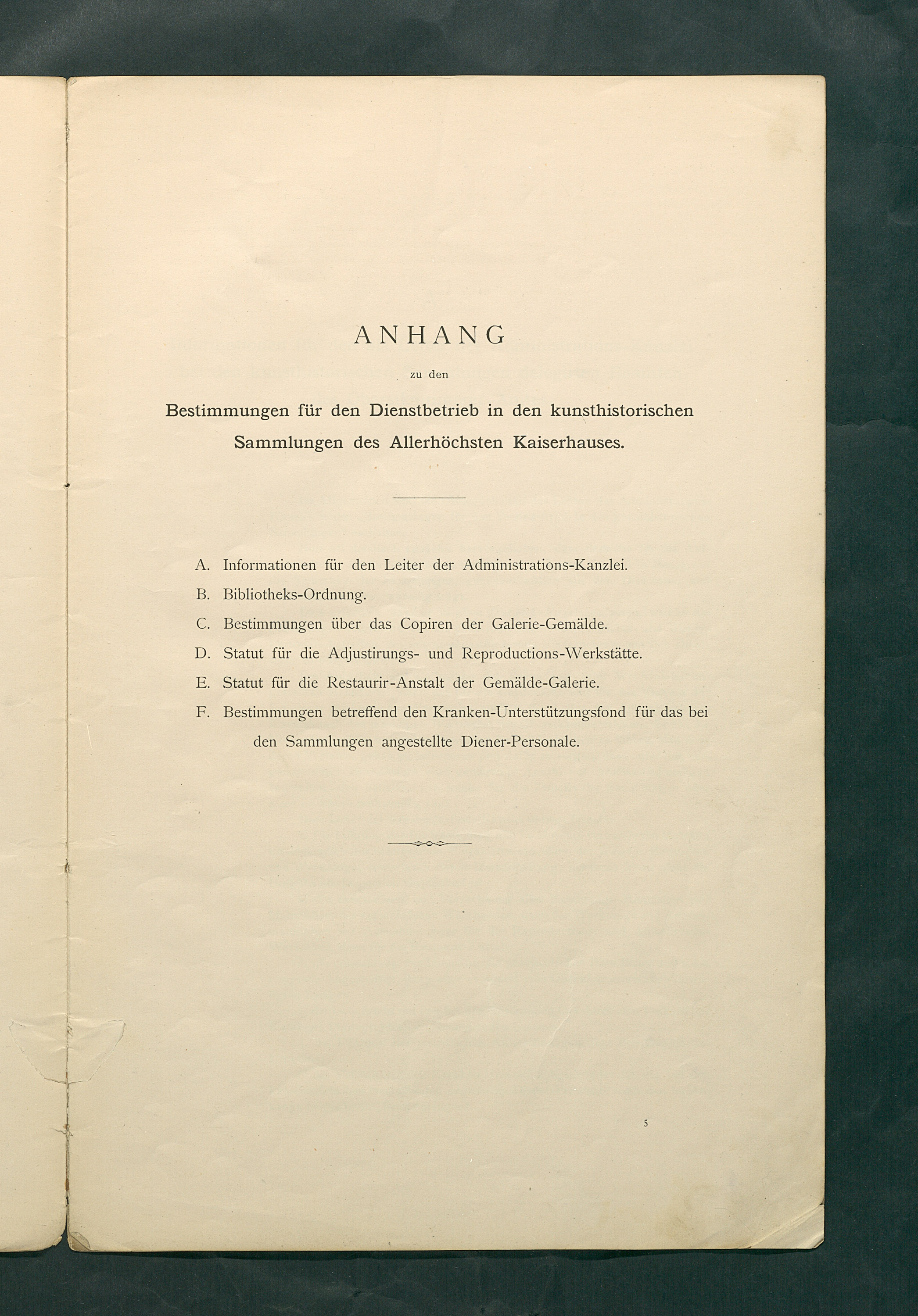 Bestimmungen für den Dienstbetrieb in den kunsthistorischen Sammlungen des Allerhöchsten Kaiserhauses