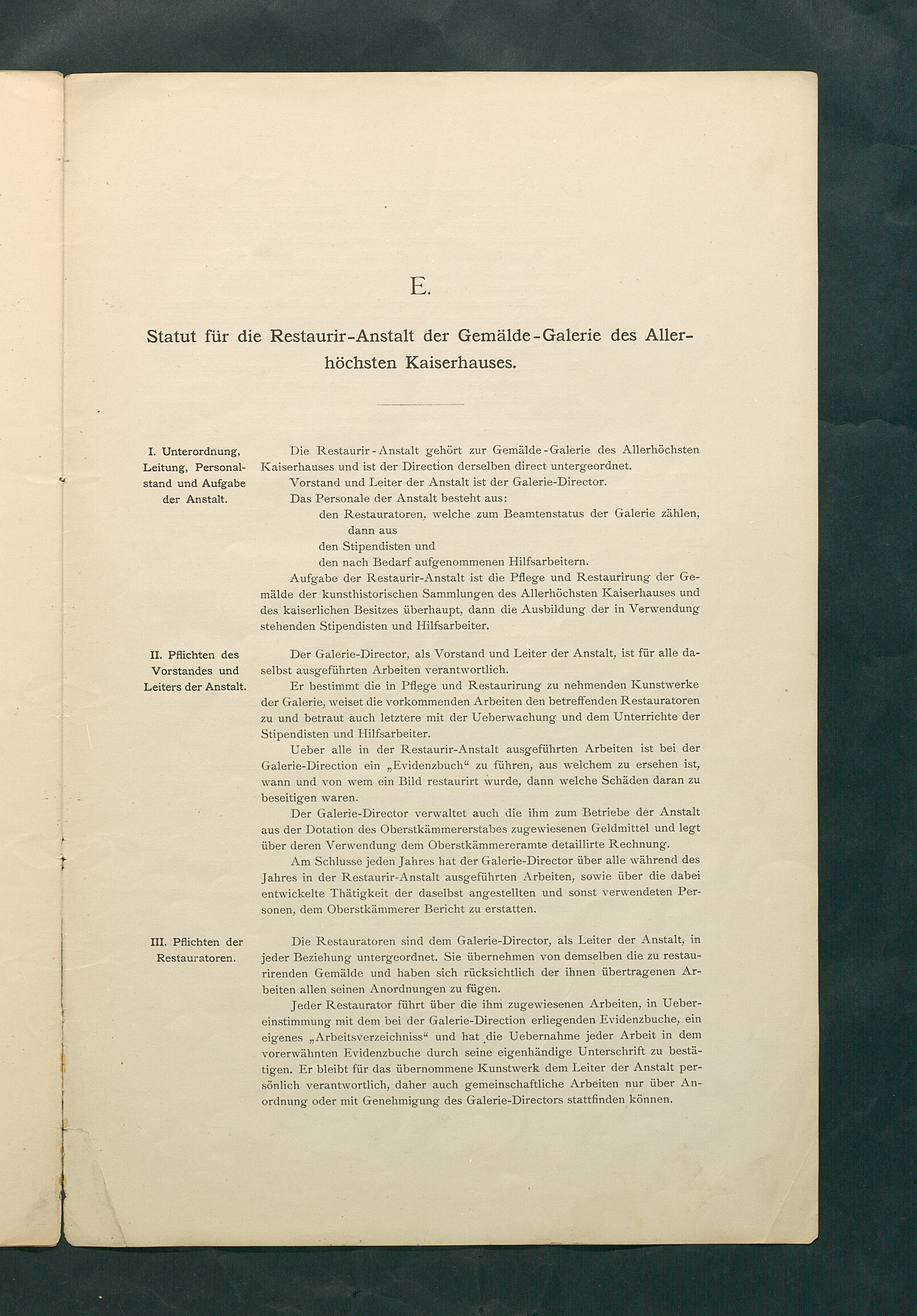 Bestimmungen für den Dienstbetrieb in den kunsthistorischen Sammlungen des Allerhöchsten Kaiserhauses