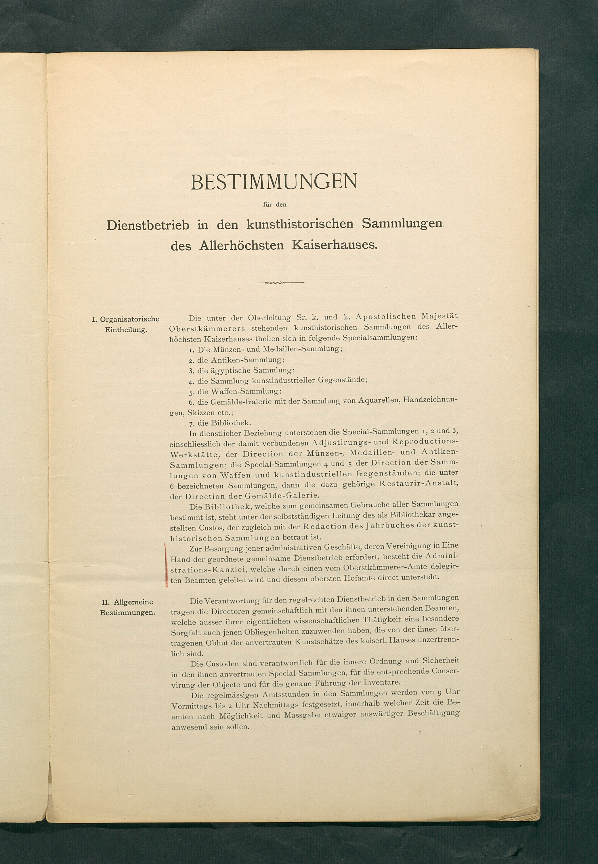 Bestimmungen für den Dienstbetrieb in den kunsthistorischen Sammlungen des Allerhöchsten Kaiserhauses