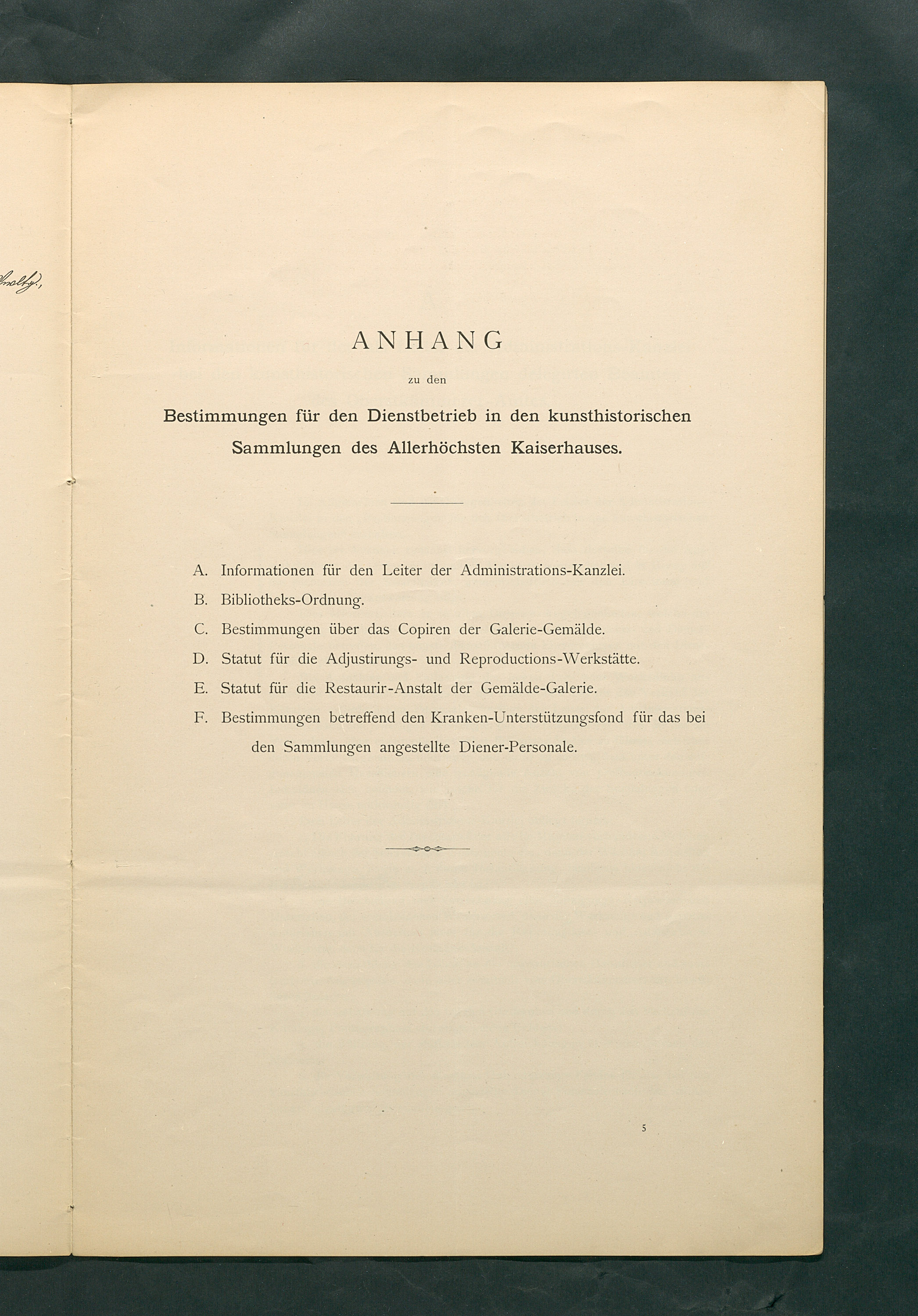 Bestimmungen für den Dienstbetrieb in den kunsthistorischen Sammlungen des Allerhöchsten Kaiserhauses