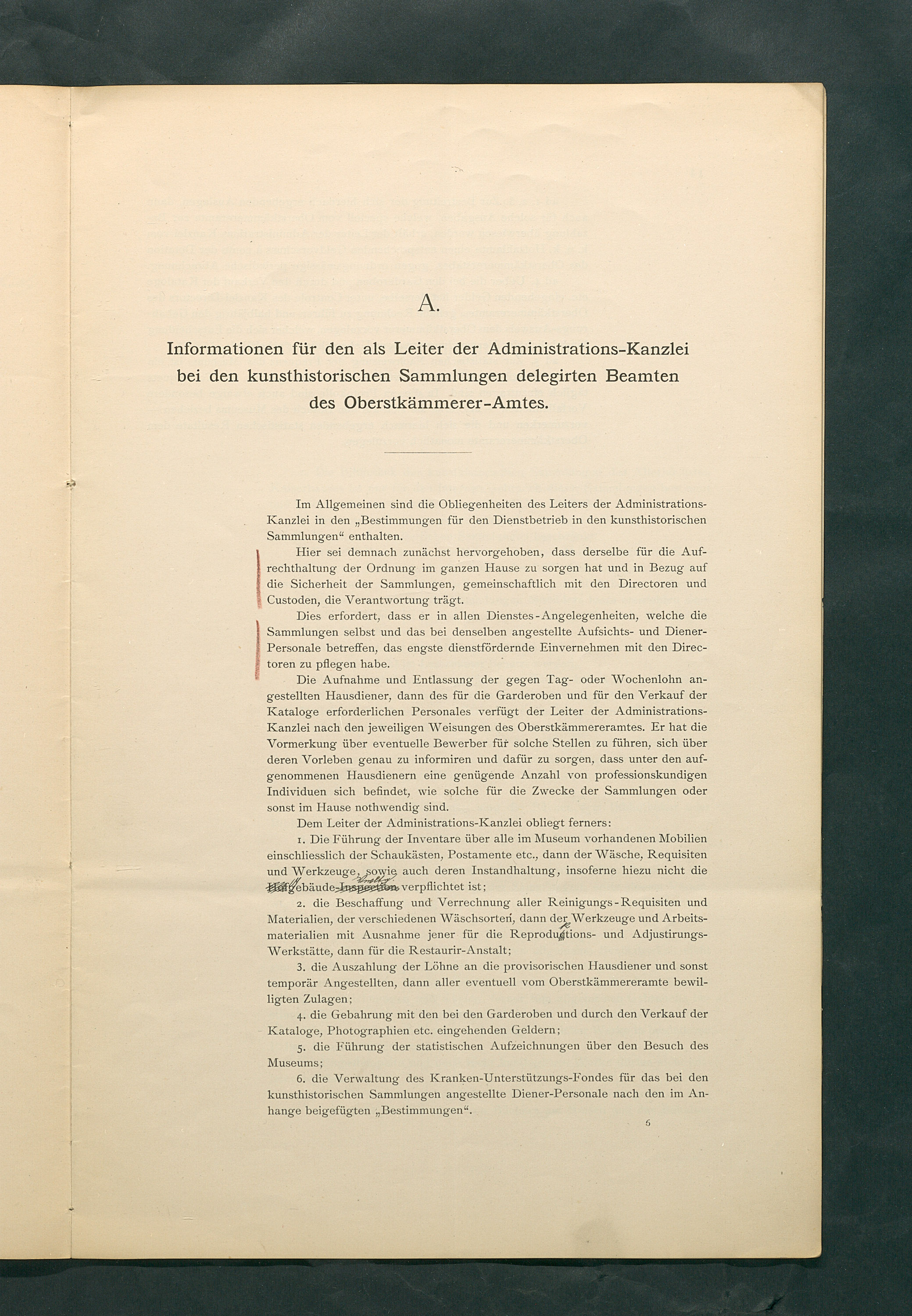 Bestimmungen für den Dienstbetrieb in den kunsthistorischen Sammlungen des Allerhöchsten Kaiserhauses