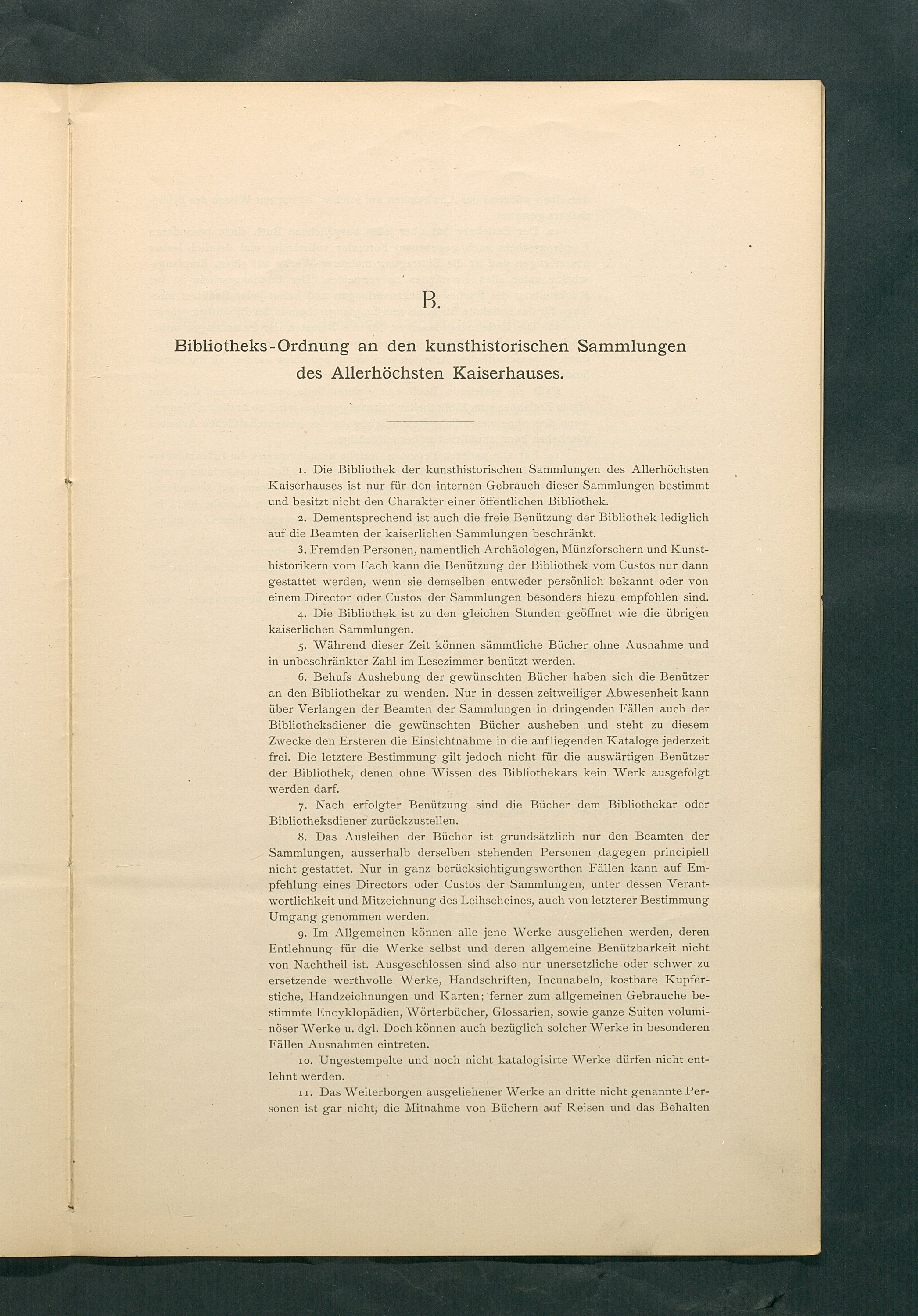 Bestimmungen für den Dienstbetrieb in den kunsthistorischen Sammlungen des Allerhöchsten Kaiserhauses