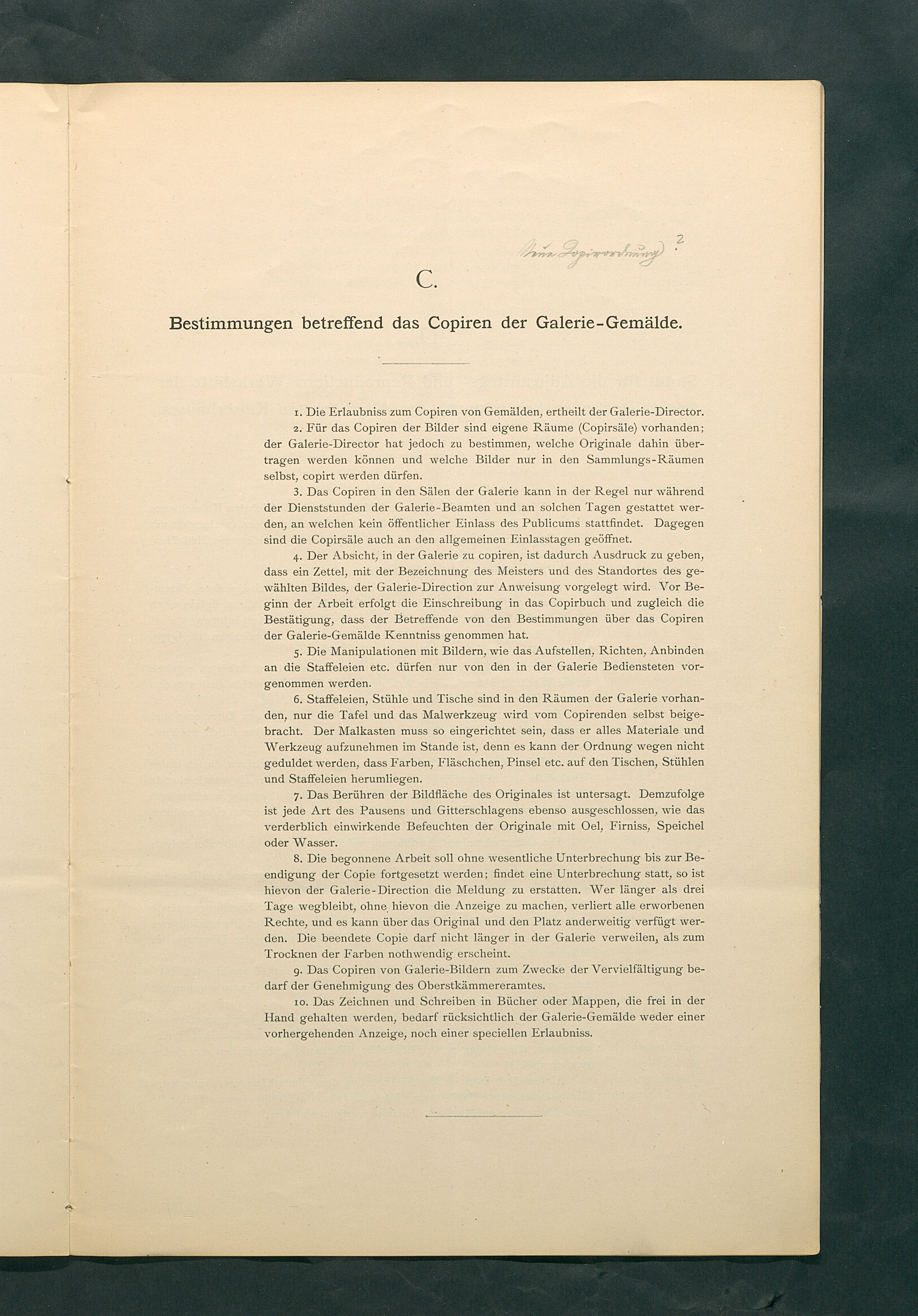 Bestimmungen für den Dienstbetrieb in den kunsthistorischen Sammlungen des Allerhöchsten Kaiserhauses