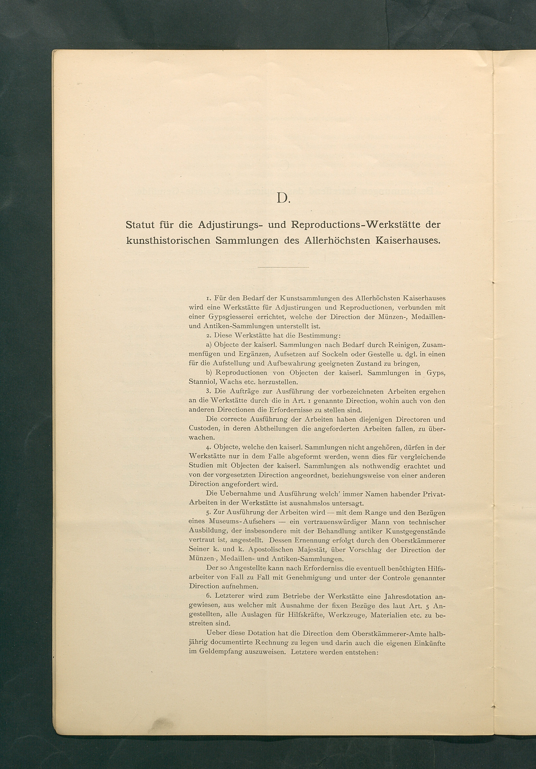 Bestimmungen für den Dienstbetrieb in den kunsthistorischen Sammlungen des Allerhöchsten Kaiserhauses