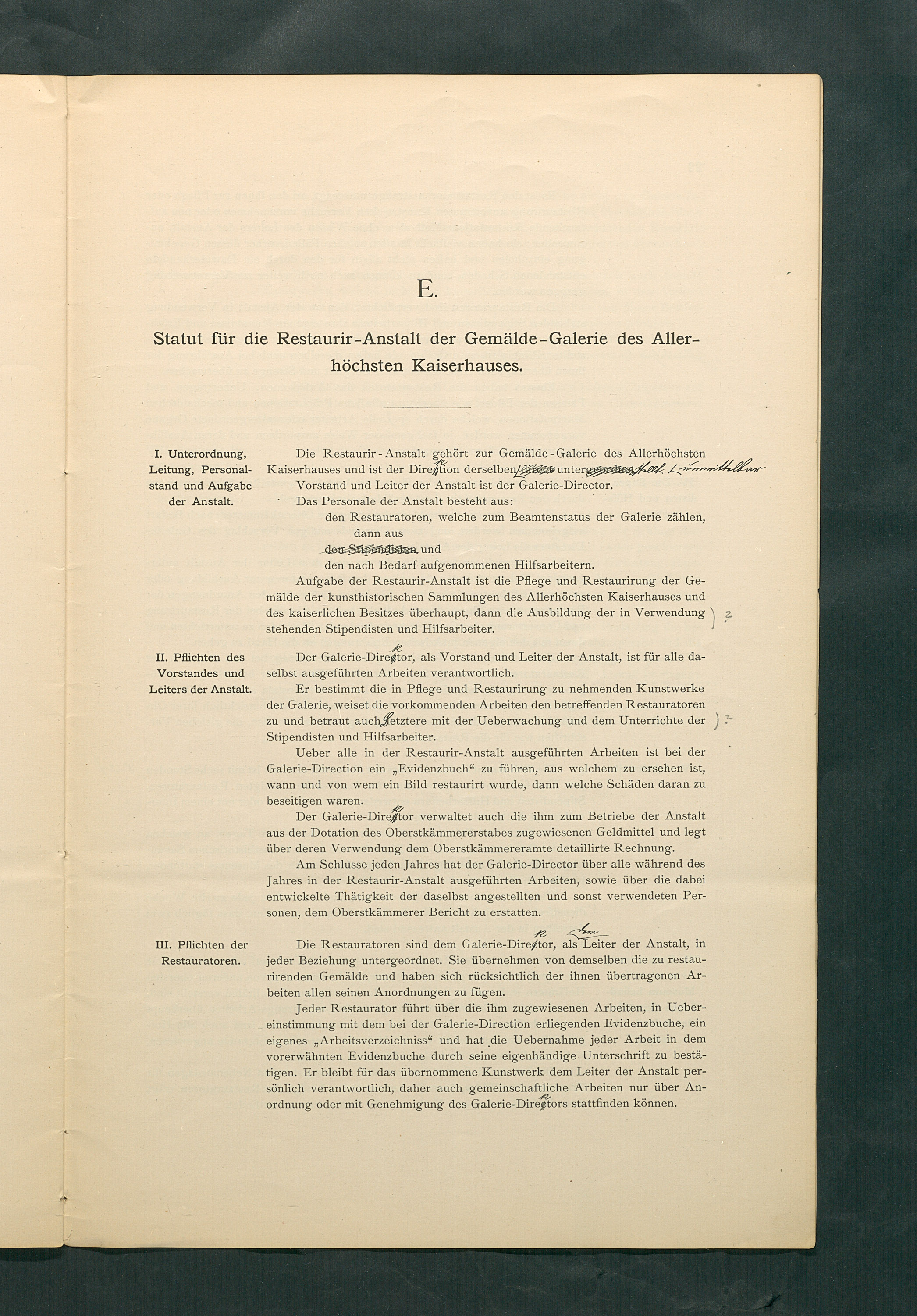 Bestimmungen für den Dienstbetrieb in den kunsthistorischen Sammlungen des Allerhöchsten Kaiserhauses