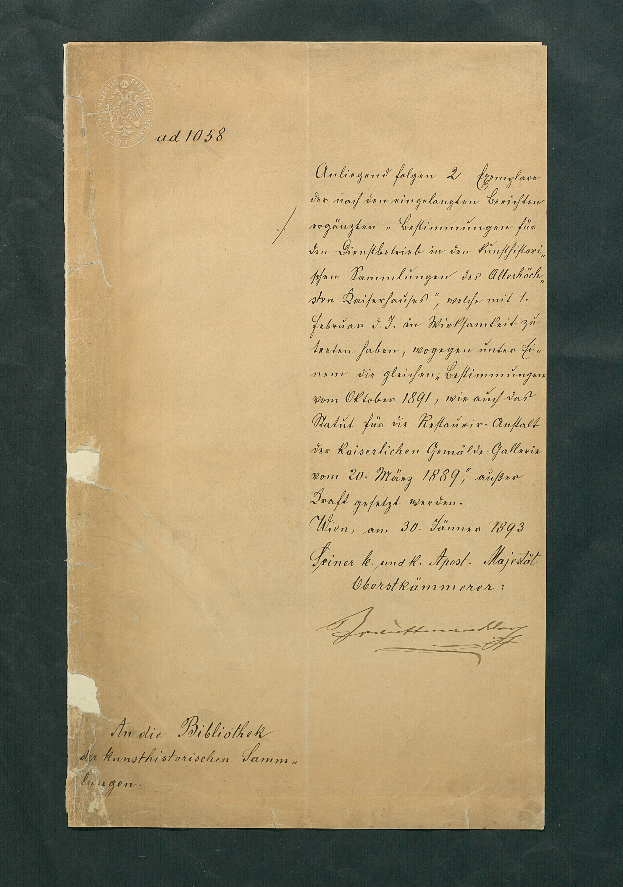 Bestimmungen für den Dienstbetrieb in den kunsthistorischen Sammlungen des Allerhöchsten Kaiserhauses