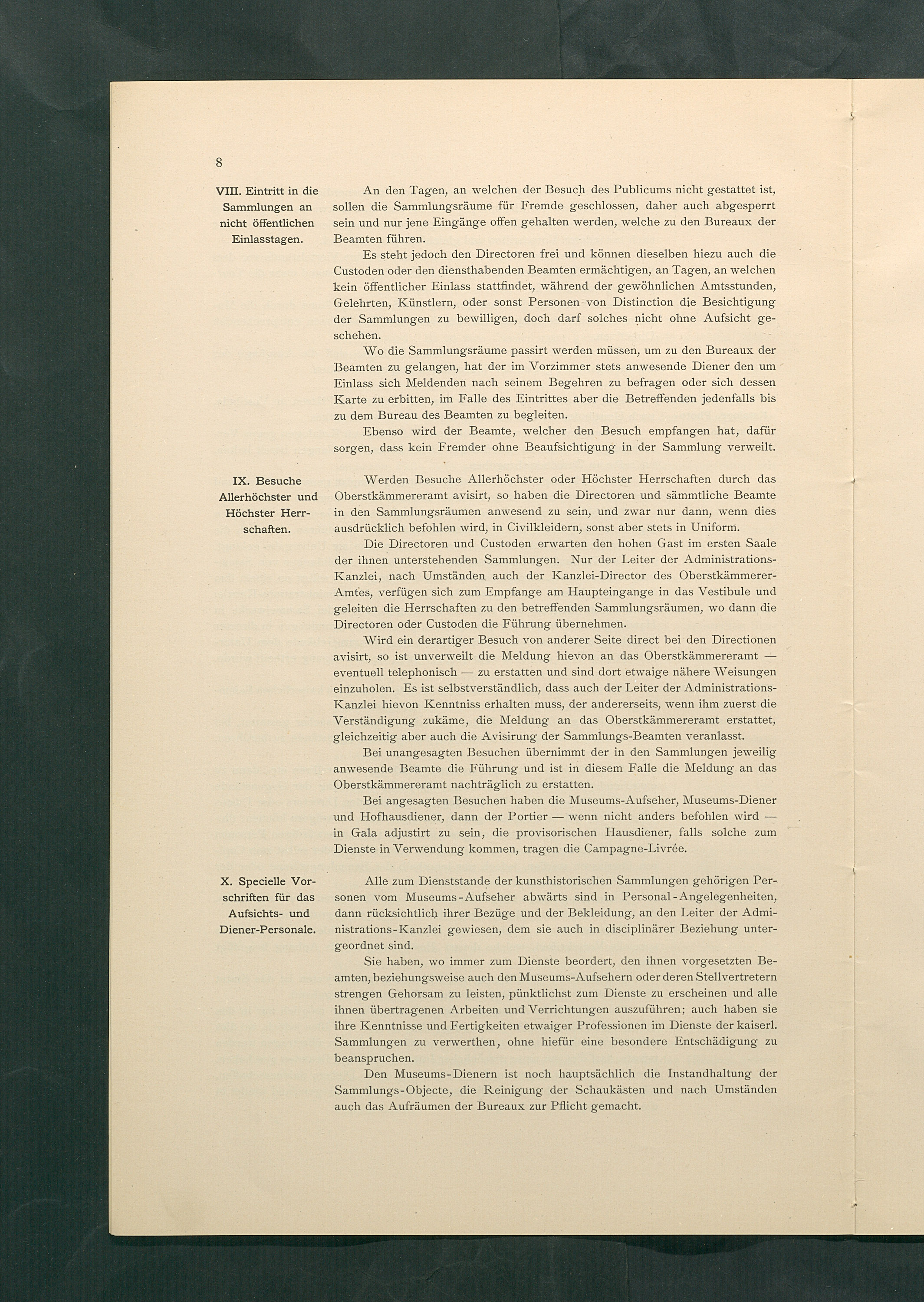 Bestimmungen für den Dienstbetrieb in den kunsthistorischen Sammlungen des Allerhöchsten Kaiserhauses