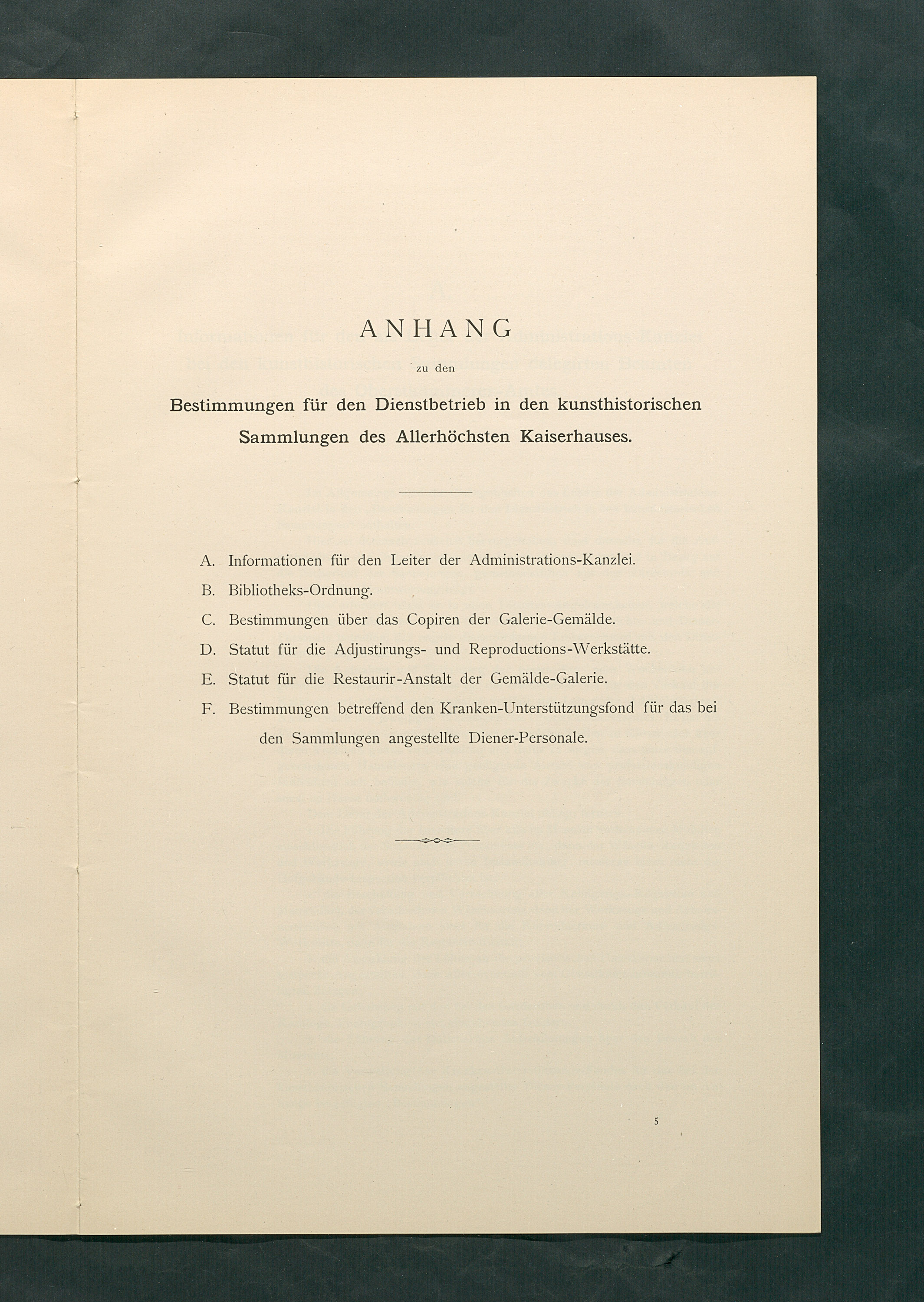 Bestimmungen für den Dienstbetrieb in den kunsthistorischen Sammlungen des Allerhöchsten Kaiserhauses
