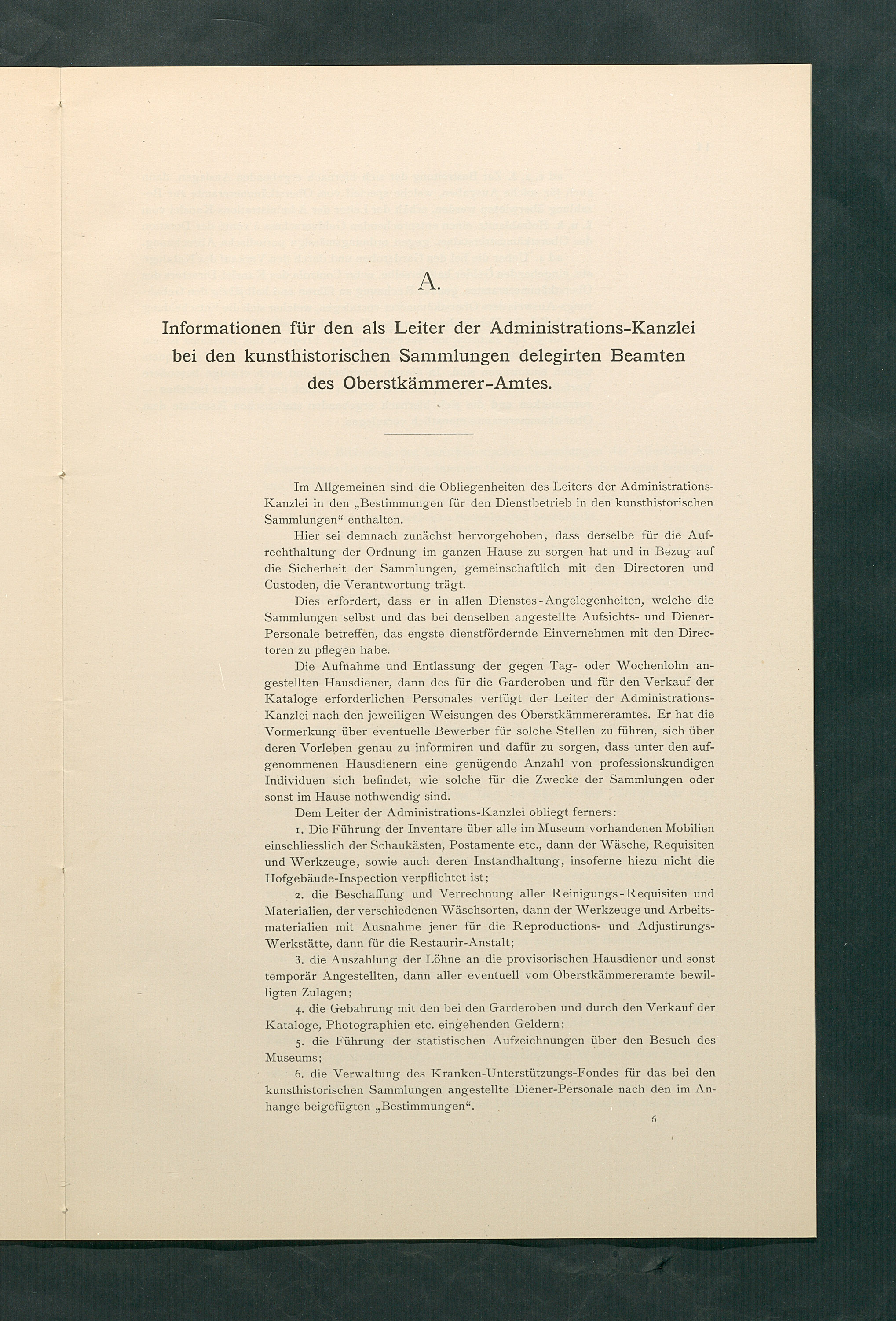 Bestimmungen für den Dienstbetrieb in den kunsthistorischen Sammlungen des Allerhöchsten Kaiserhauses