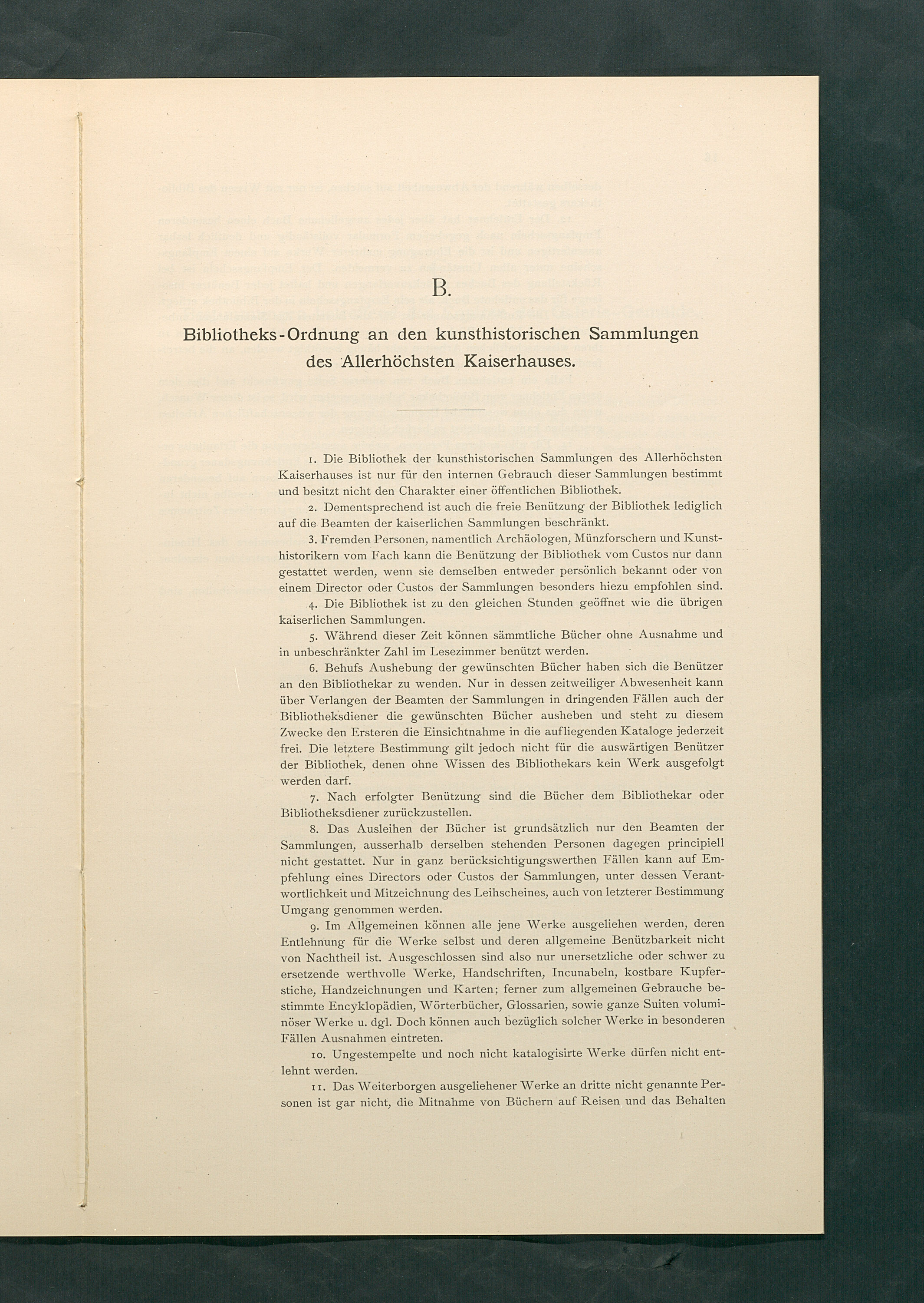 Bestimmungen für den Dienstbetrieb in den kunsthistorischen Sammlungen des Allerhöchsten Kaiserhauses