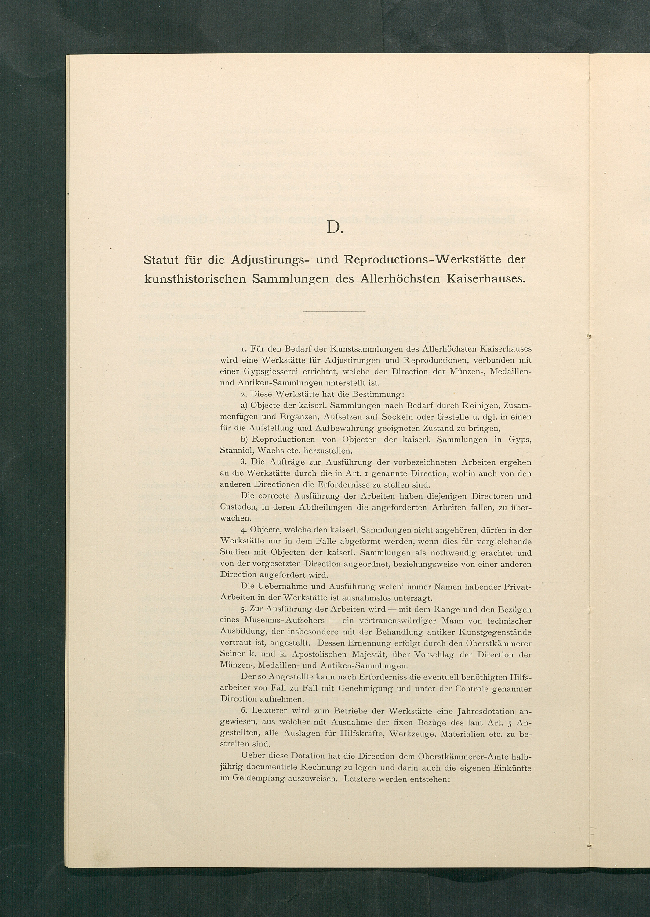 Bestimmungen für den Dienstbetrieb in den kunsthistorischen Sammlungen des Allerhöchsten Kaiserhauses