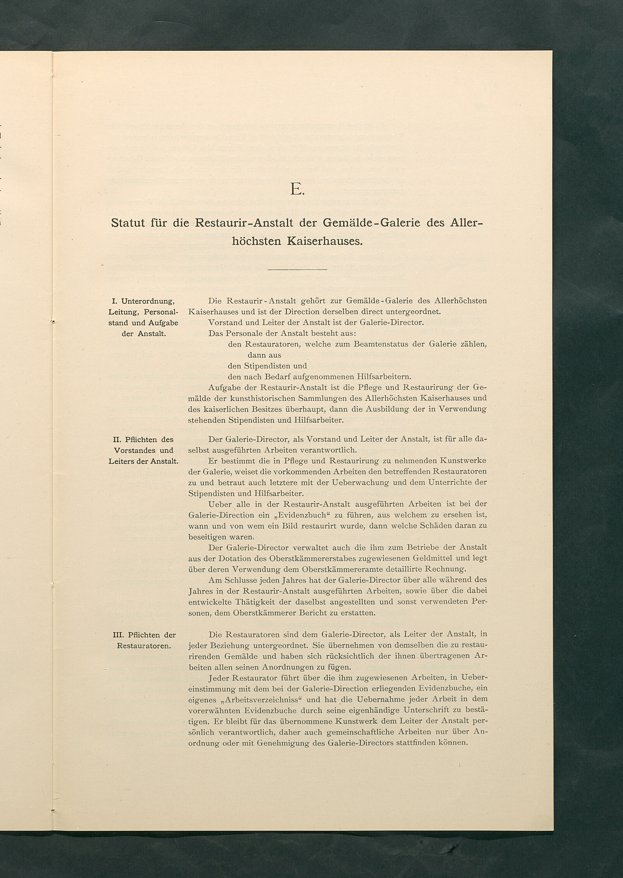 Bestimmungen für den Dienstbetrieb in den kunsthistorischen Sammlungen des Allerhöchsten Kaiserhauses