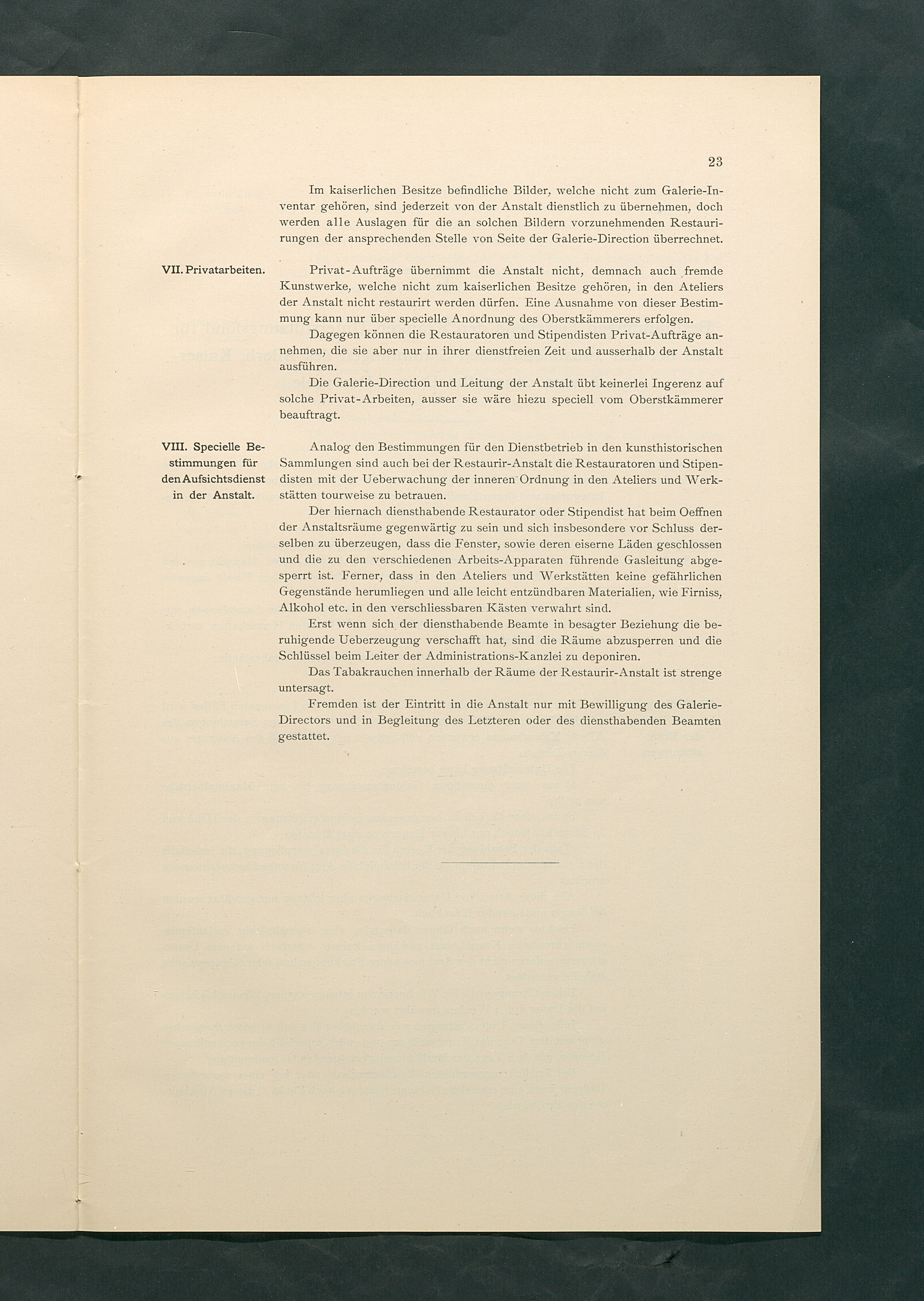 Bestimmungen für den Dienstbetrieb in den kunsthistorischen Sammlungen des Allerhöchsten Kaiserhauses