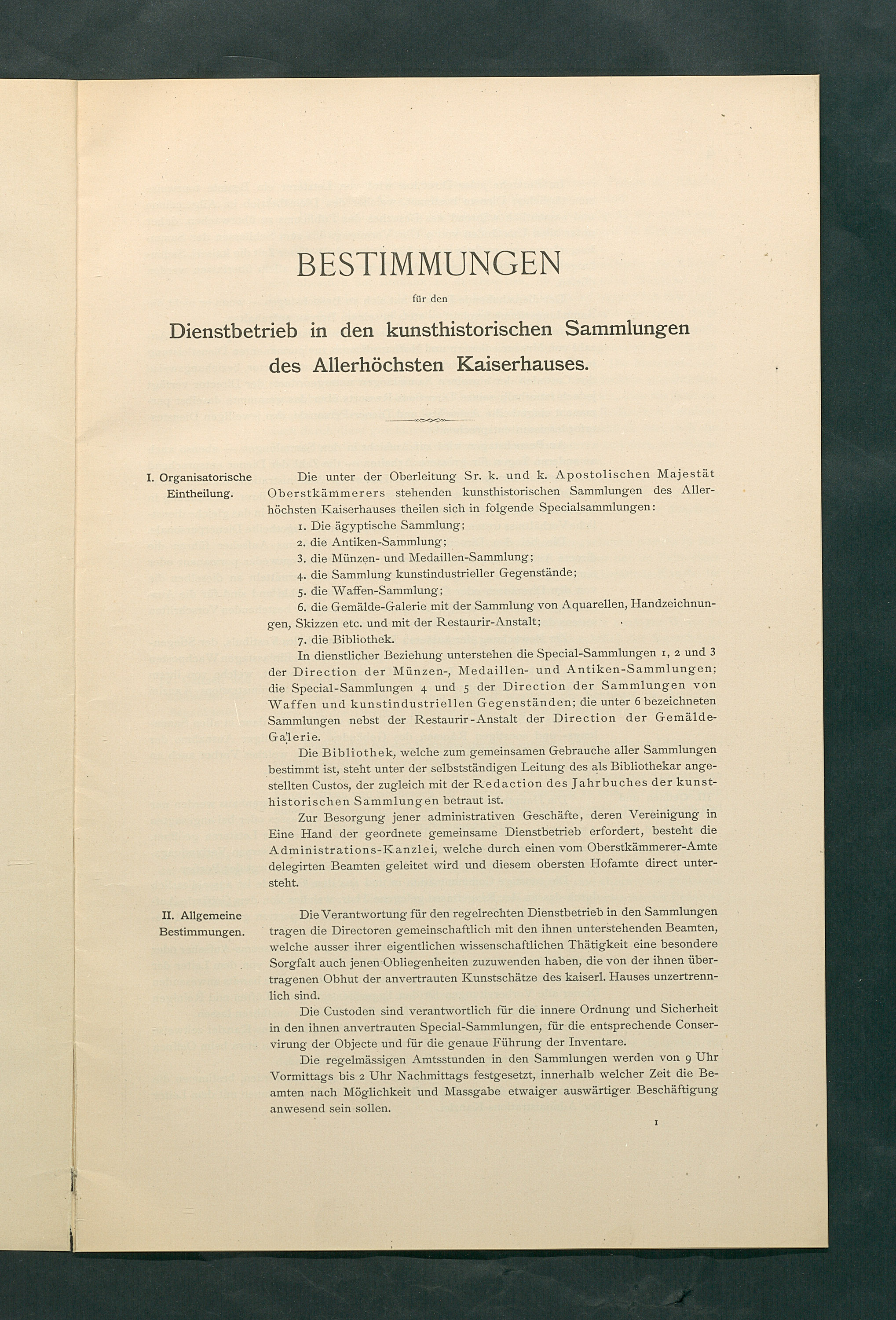 Bestimmungen für den Dienstbetrieb in den kunsthistorischen Sammlungen des Allerhöchsten Kaiserhauses