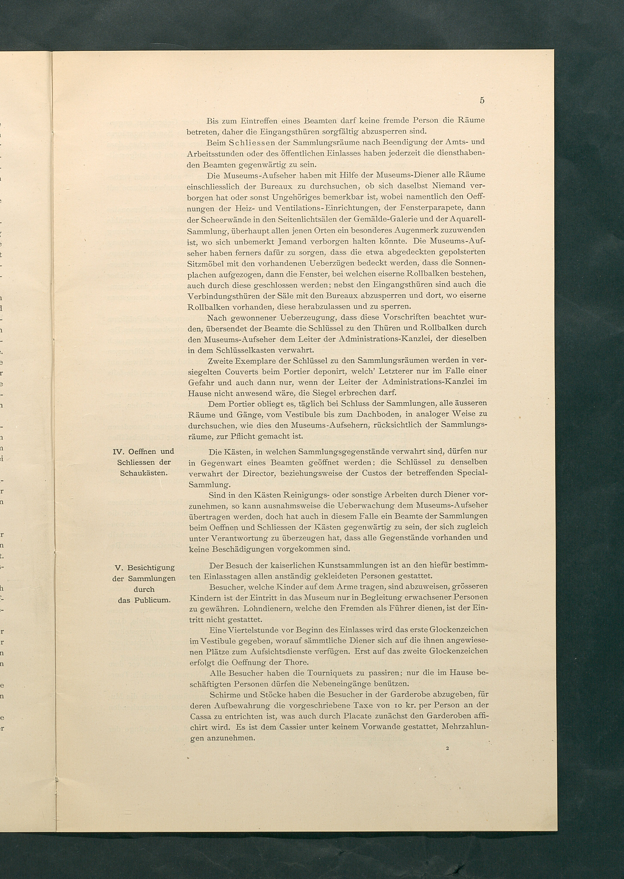 Bestimmungen für den Dienstbetrieb in den kunsthistorischen Sammlungen des Allerhöchsten Kaiserhauses