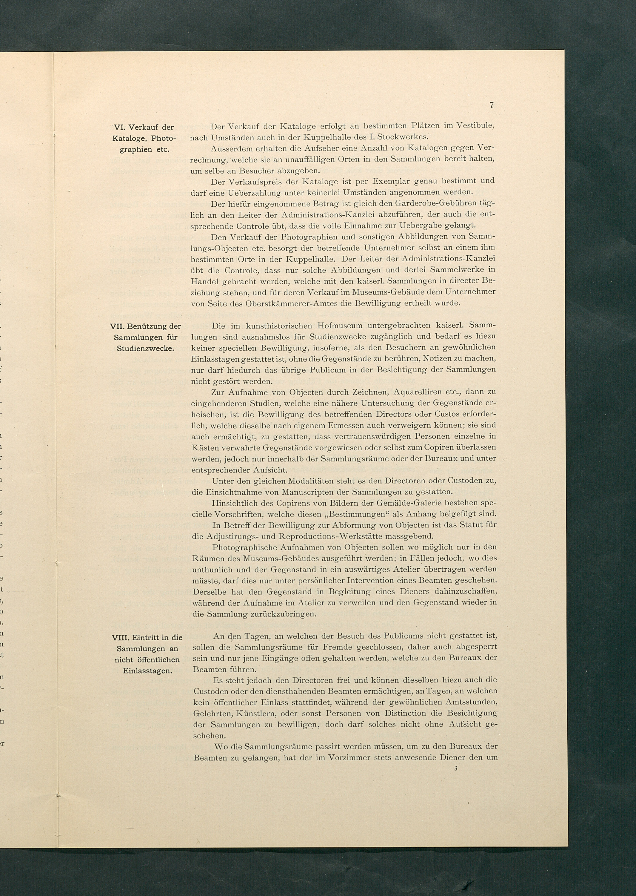 Bestimmungen für den Dienstbetrieb in den kunsthistorischen Sammlungen des Allerhöchsten Kaiserhauses