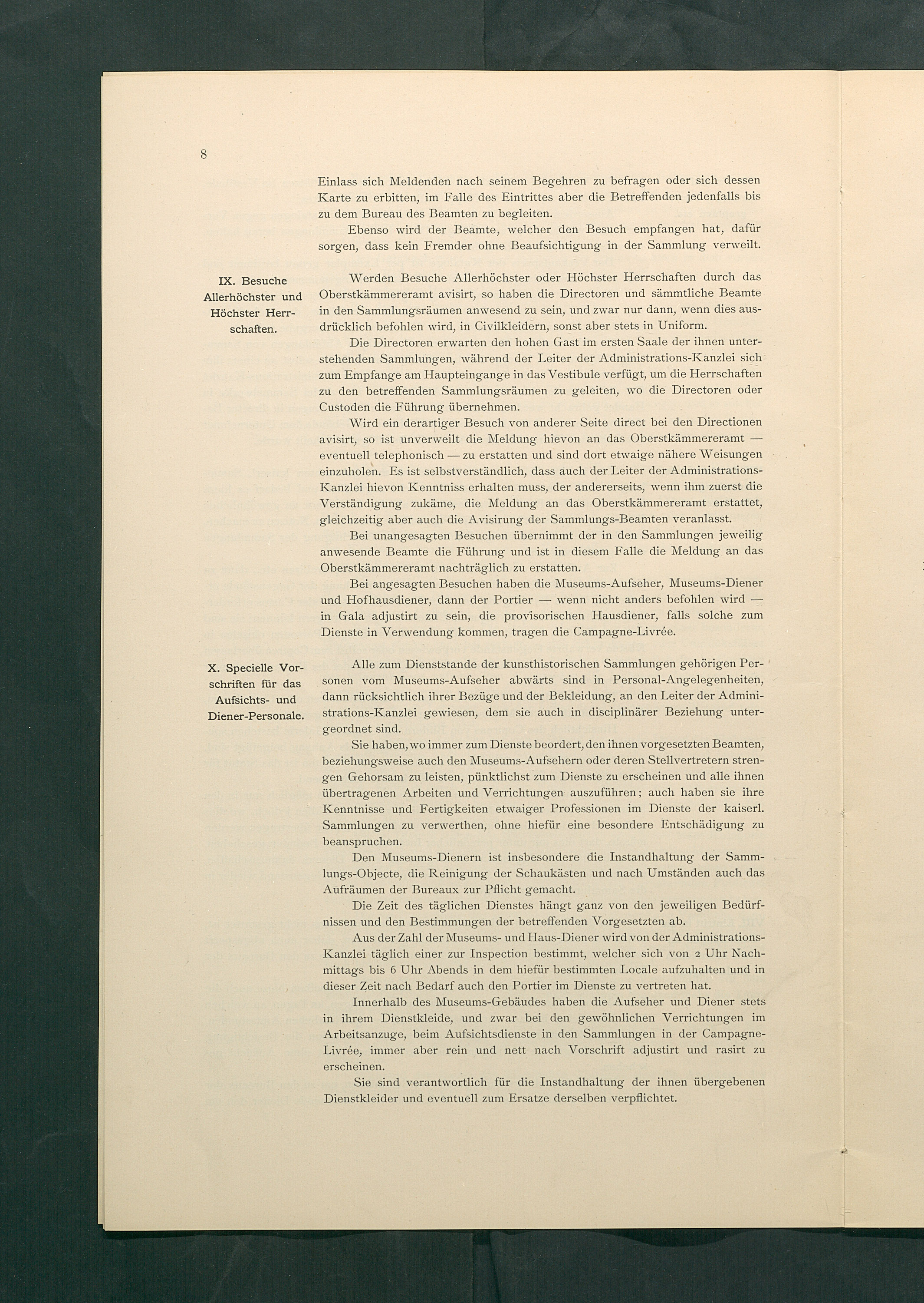 Bestimmungen für den Dienstbetrieb in den kunsthistorischen Sammlungen des Allerhöchsten Kaiserhauses