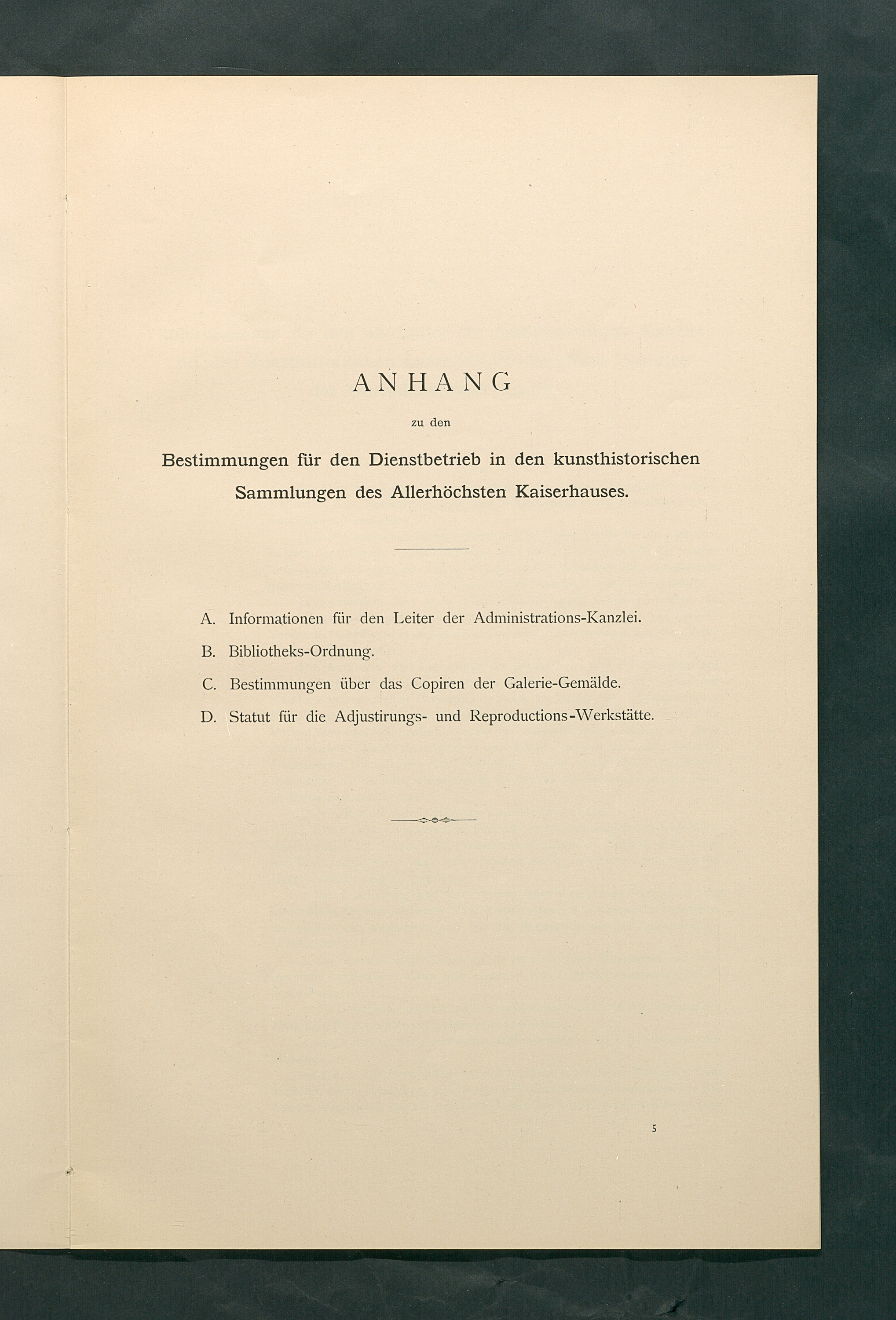 Bestimmungen für den Dienstbetrieb in den kunsthistorischen Sammlungen des Allerhöchsten Kaiserhauses