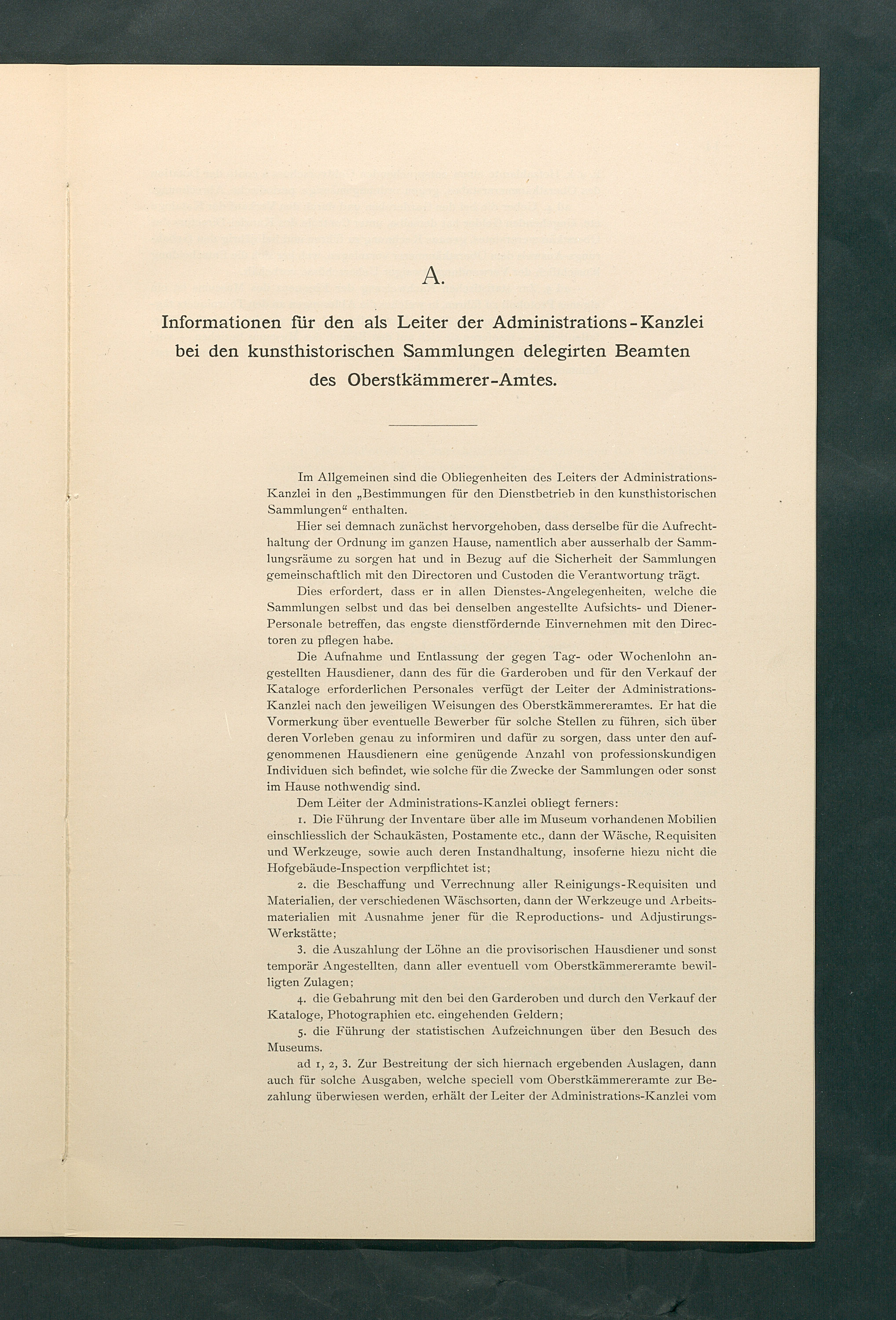 Bestimmungen für den Dienstbetrieb in den kunsthistorischen Sammlungen des Allerhöchsten Kaiserhauses