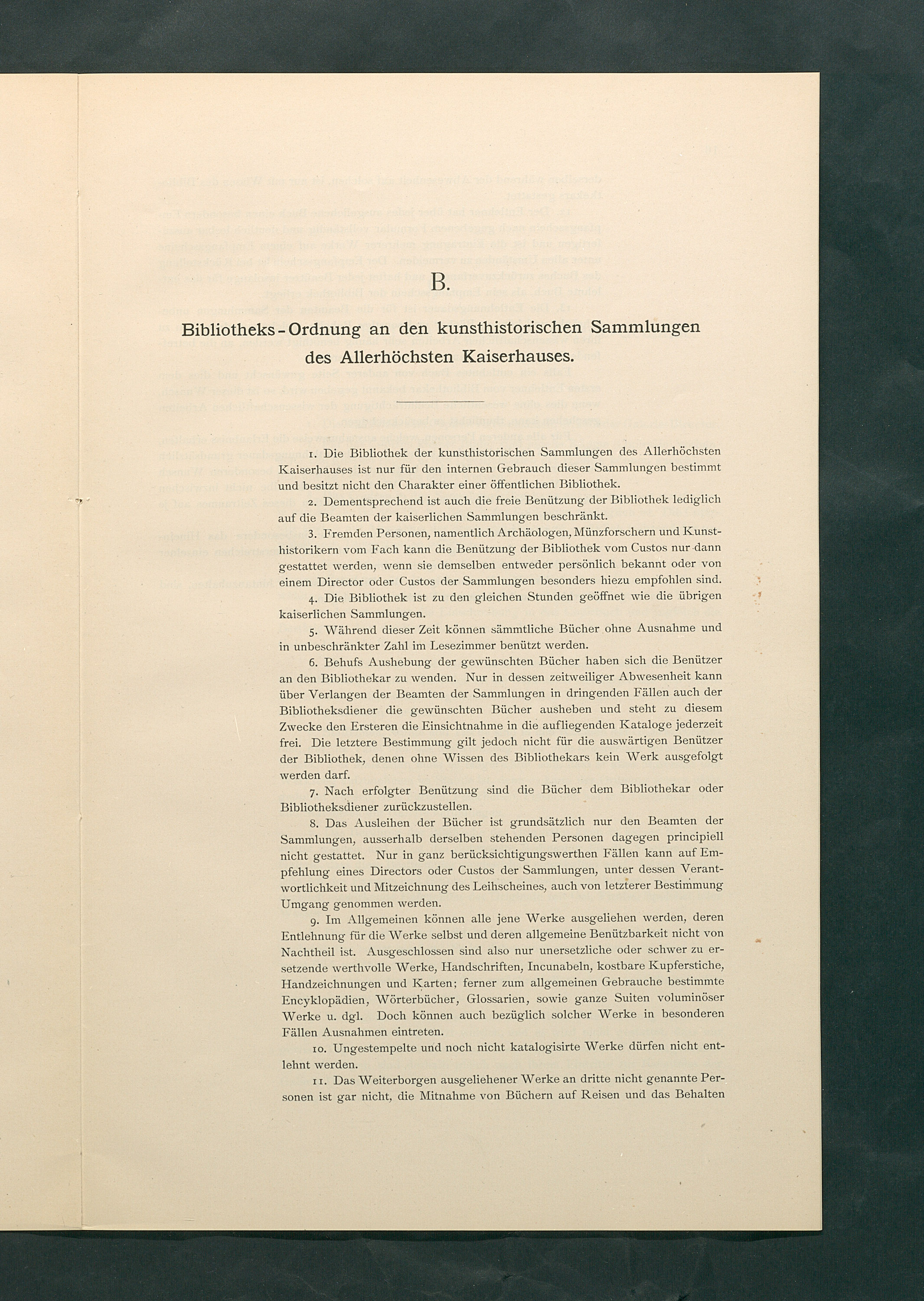 Bestimmungen für den Dienstbetrieb in den kunsthistorischen Sammlungen des Allerhöchsten Kaiserhauses