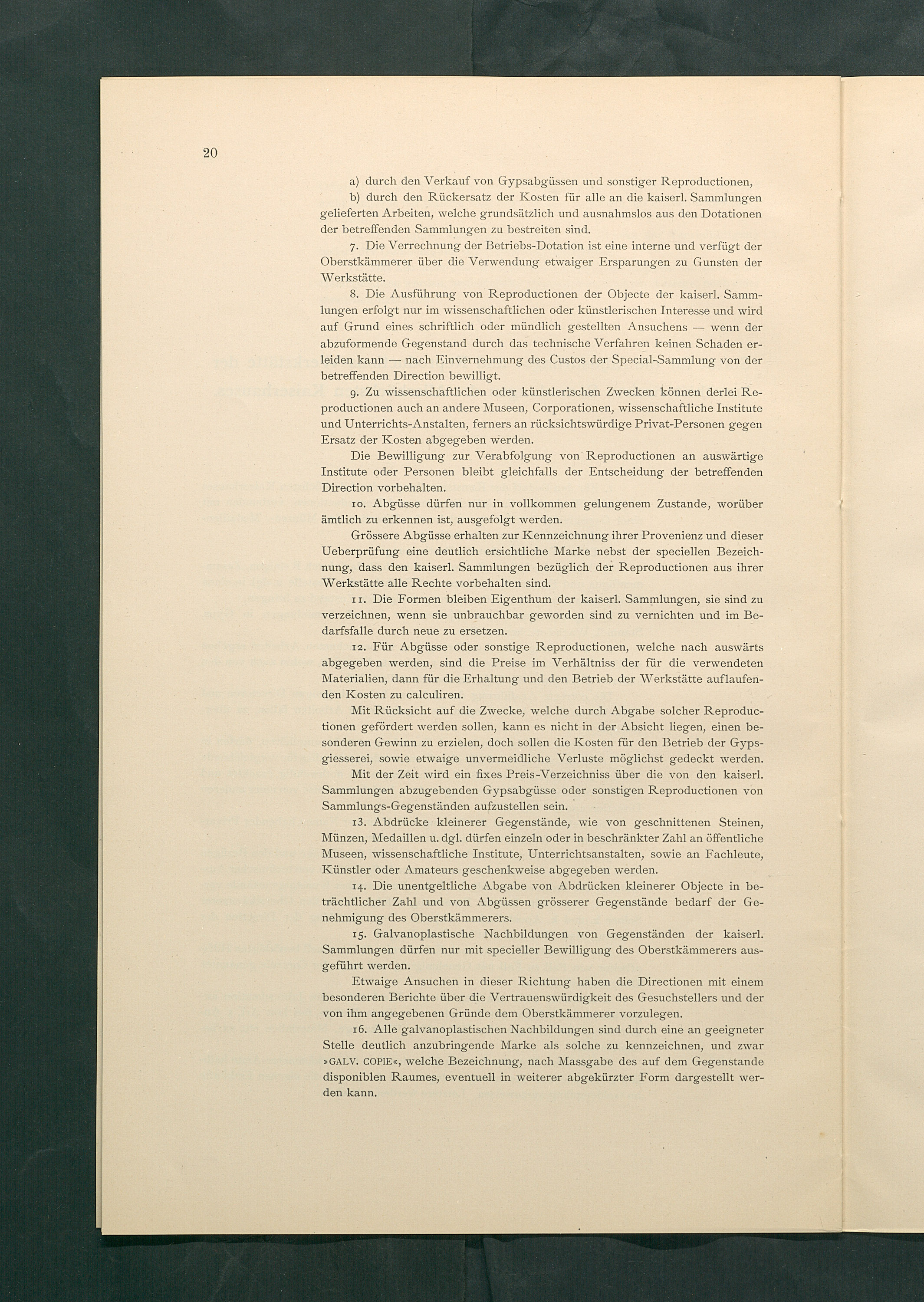 Bestimmungen für den Dienstbetrieb in den kunsthistorischen Sammlungen des Allerhöchsten Kaiserhauses