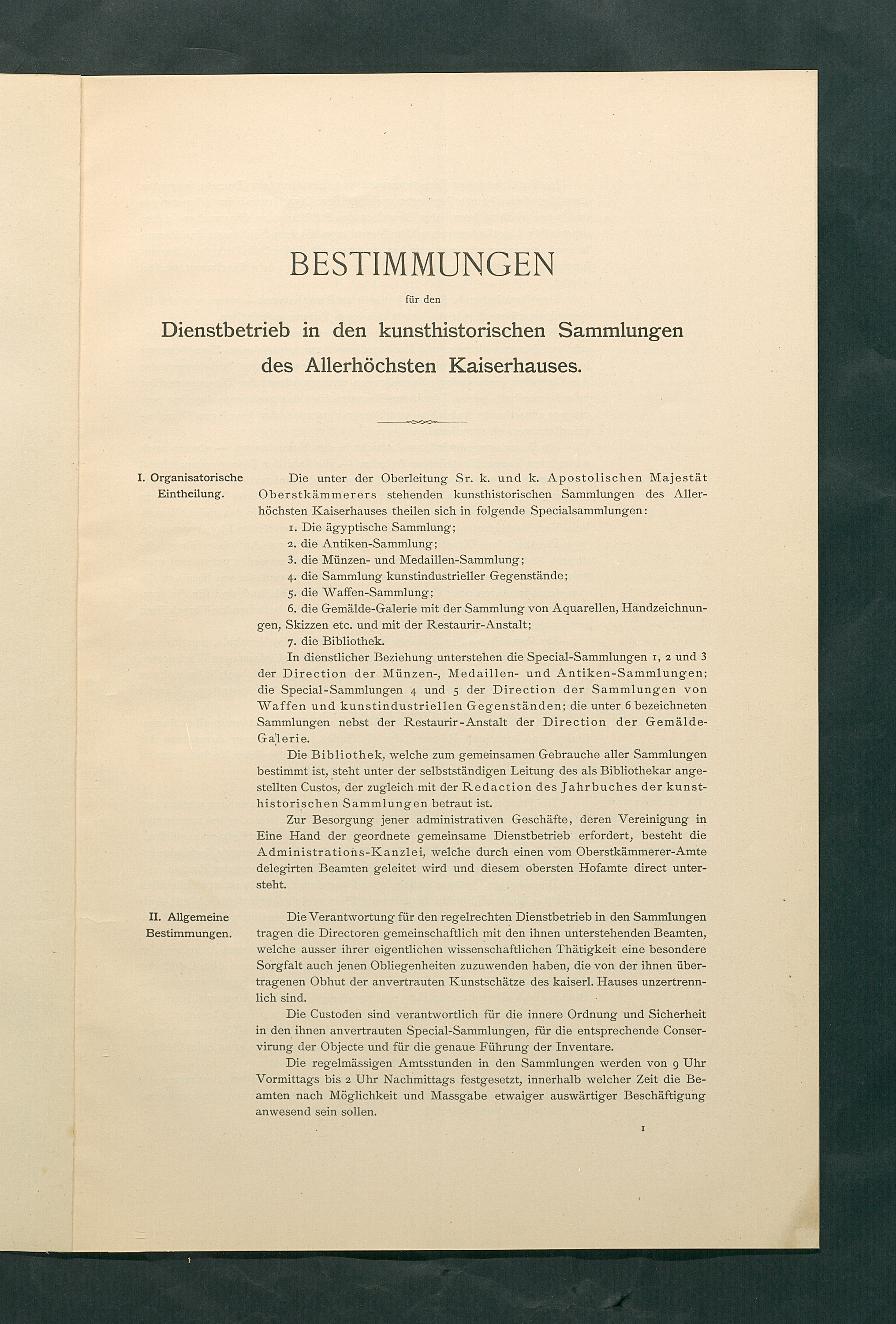 Bestimmungen für den Dienstbetrieb in den kunsthistorischen Sammlungen des Allerhöchsten Kaiserhauses