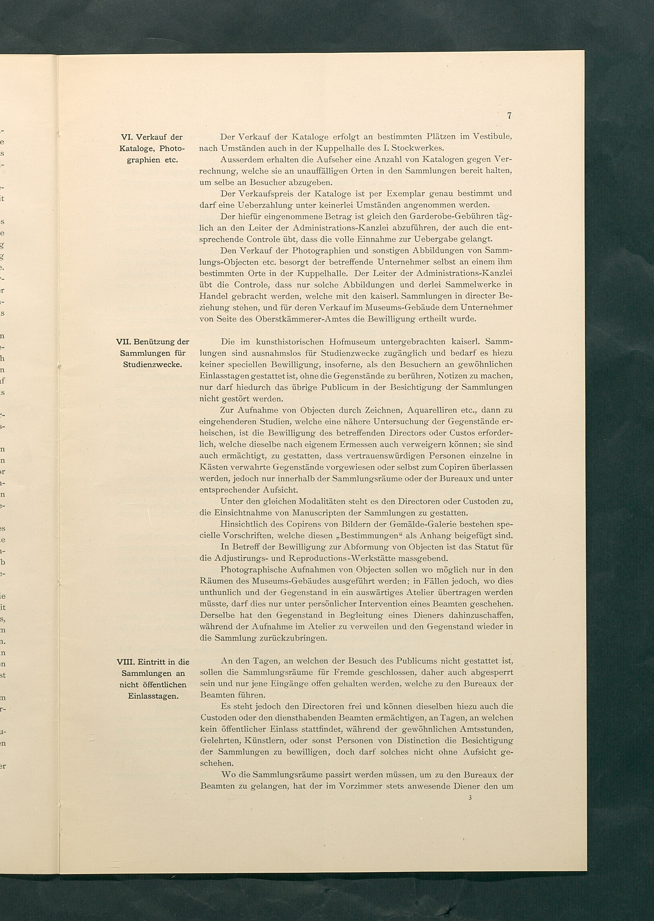 Bestimmungen für den Dienstbetrieb in den kunsthistorischen Sammlungen des Allerhöchsten Kaiserhauses