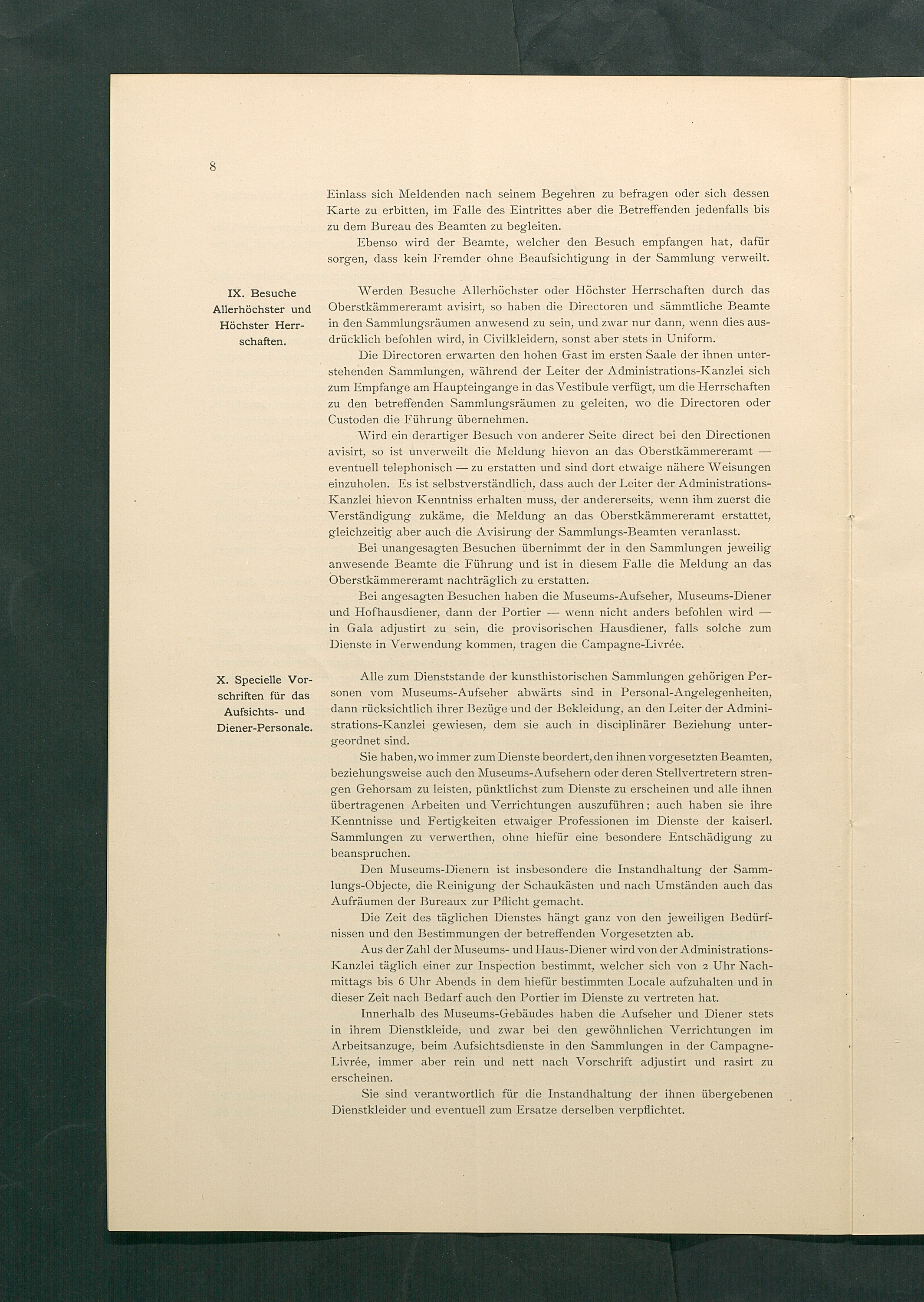 Bestimmungen für den Dienstbetrieb in den kunsthistorischen Sammlungen des Allerhöchsten Kaiserhauses
