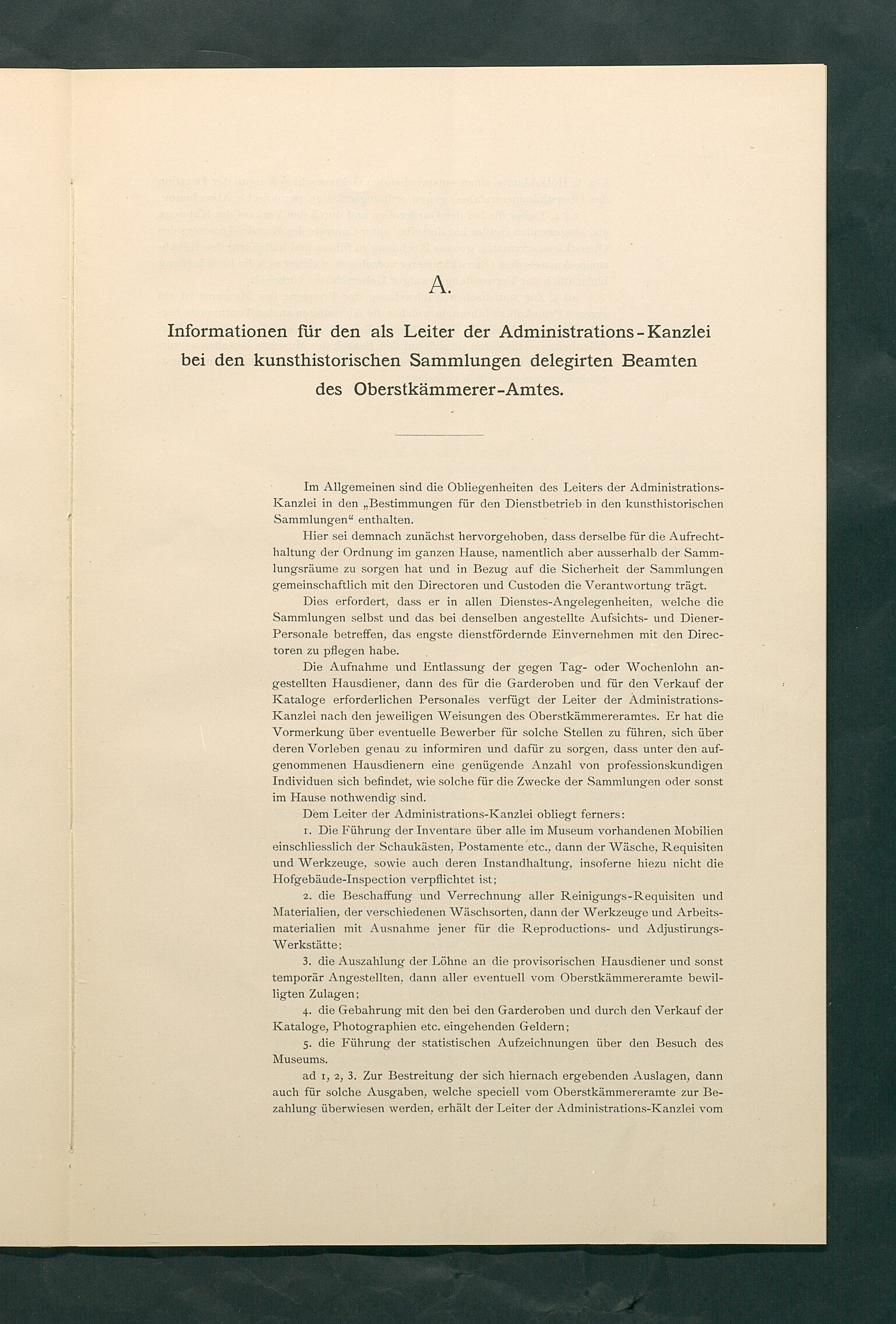 Bestimmungen für den Dienstbetrieb in den kunsthistorischen Sammlungen des Allerhöchsten Kaiserhauses