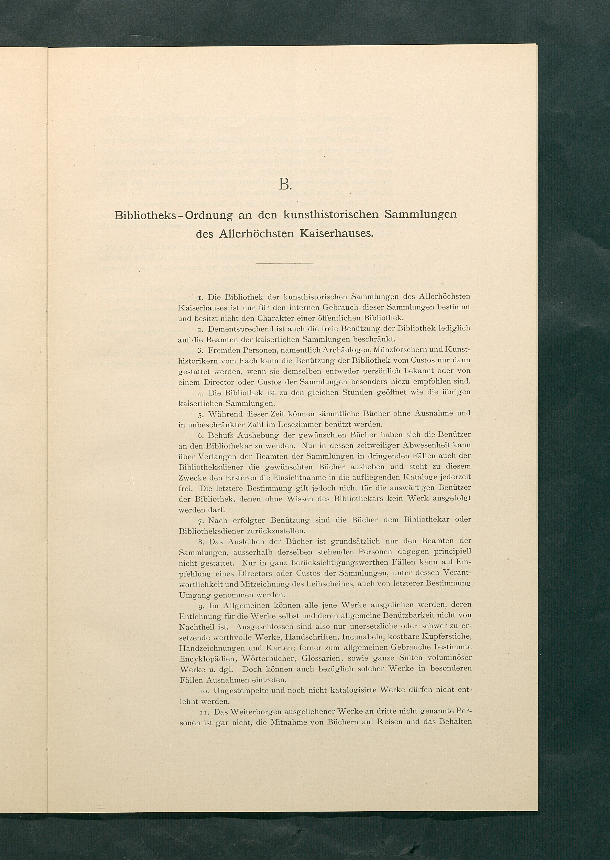 Bestimmungen für den Dienstbetrieb in den kunsthistorischen Sammlungen des Allerhöchsten Kaiserhauses